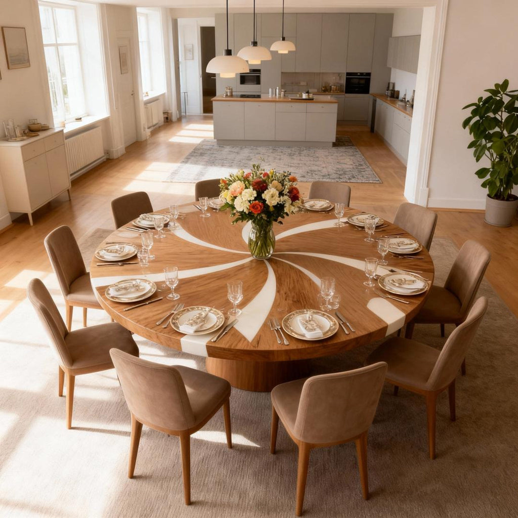 Table rivière sur mesure en résine époxy noyer, résine blanc albâtre KVD-572