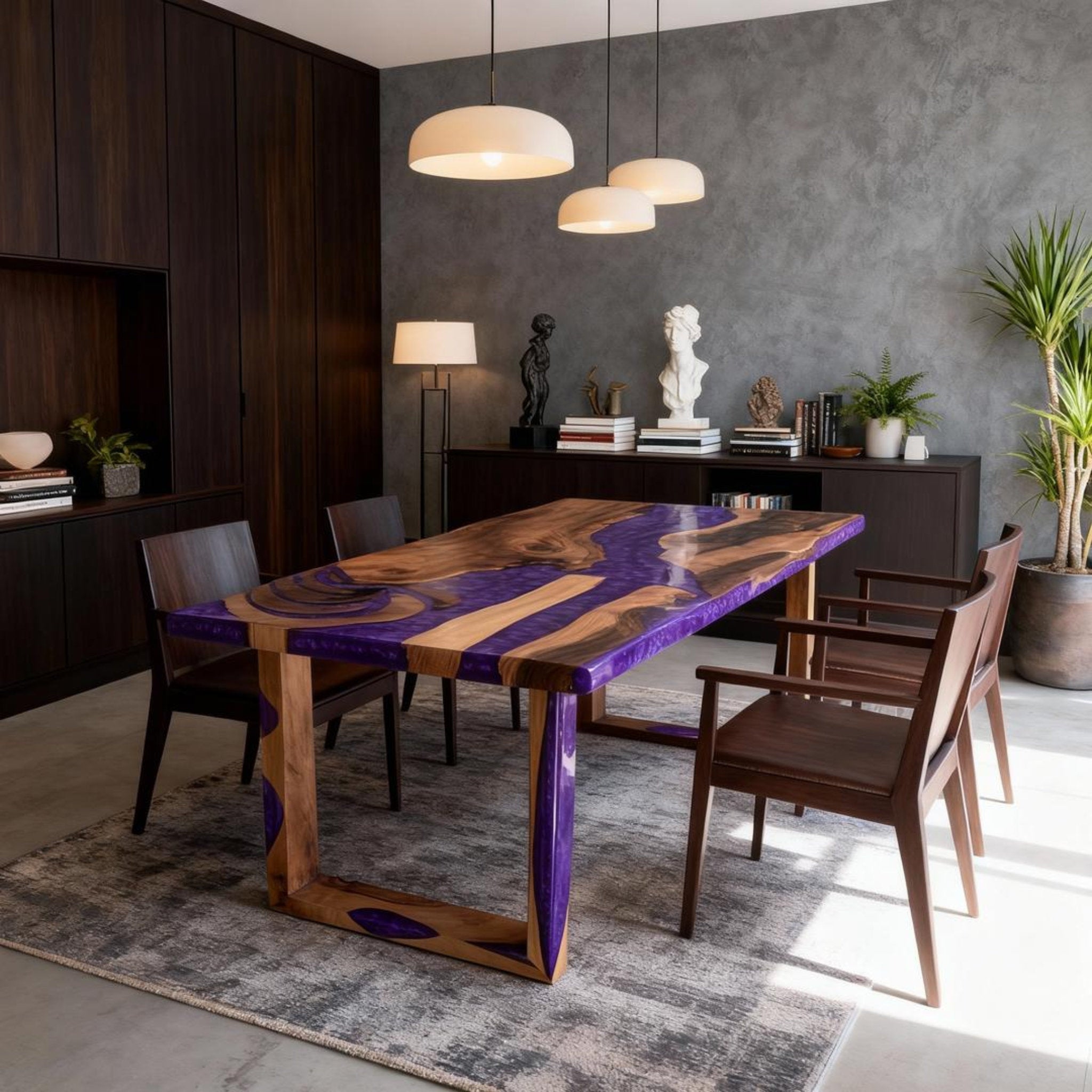 Table rivière personnalisée en résine époxy et noyer, violet améthyste KZP-847