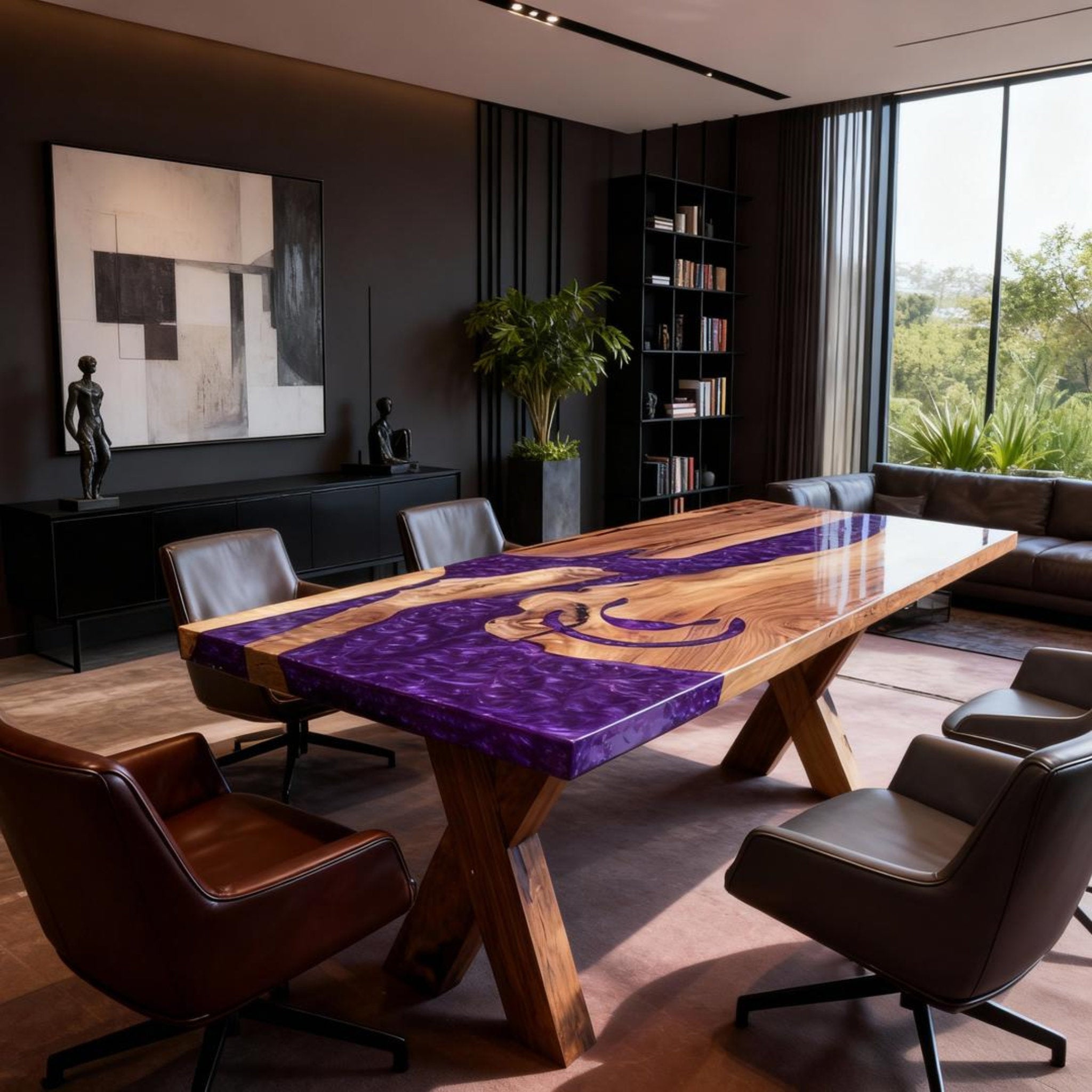 Table rivière personnalisée en résine époxy et noyer, violet améthyste WQJ-742