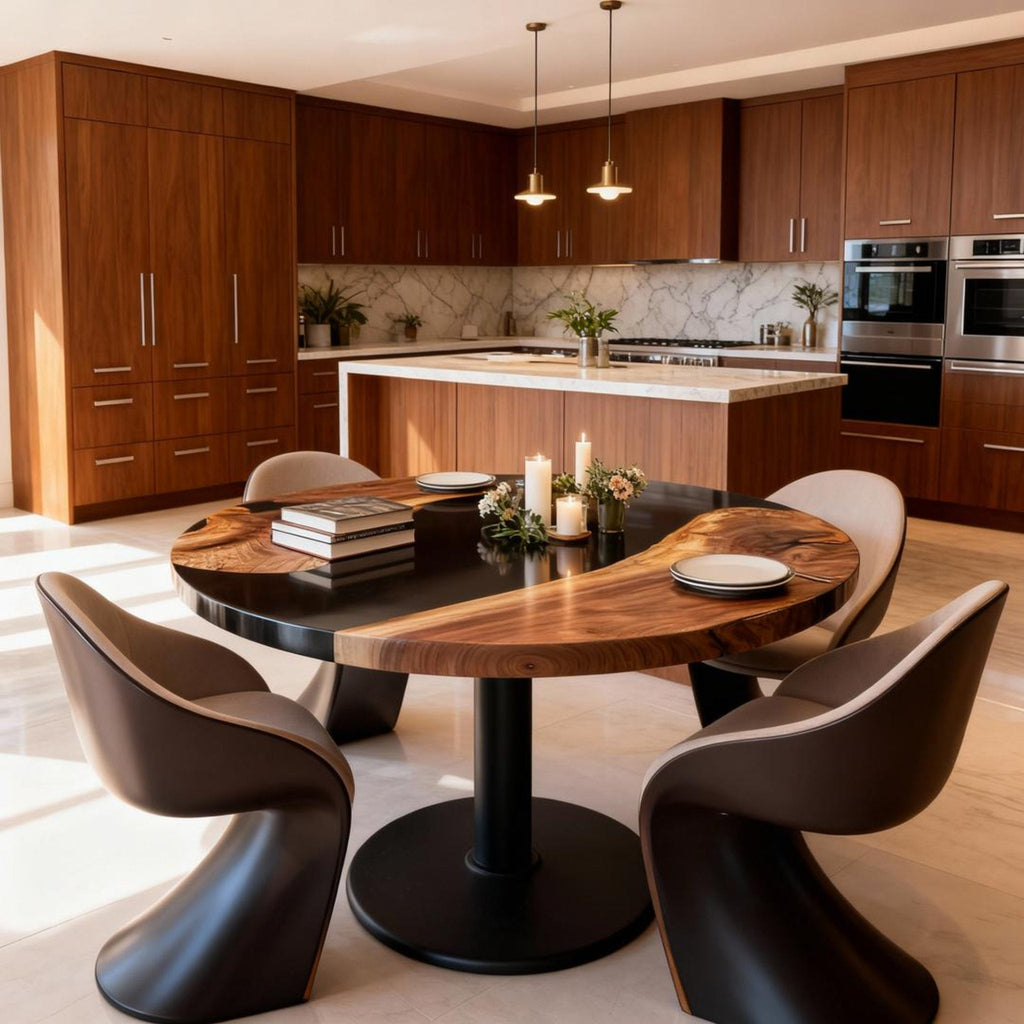 Table rivière sur mesure en résine époxy et noyer, Black Pearl DLP-784