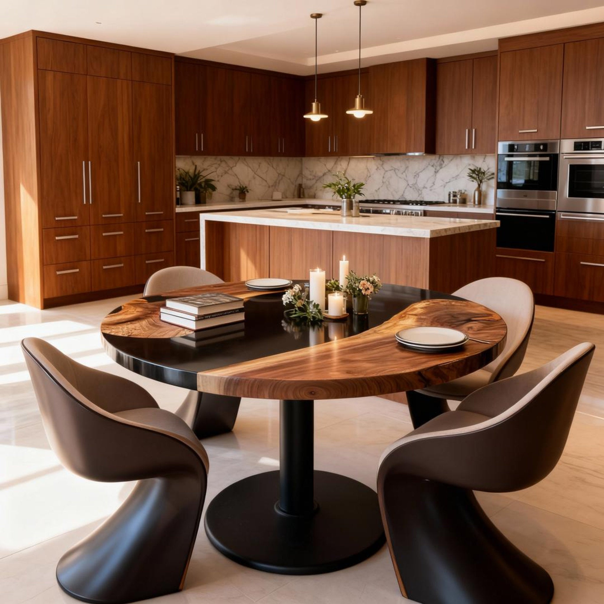 Table rivière sur mesure en résine époxy et noyer, Black Pearl DLP-784