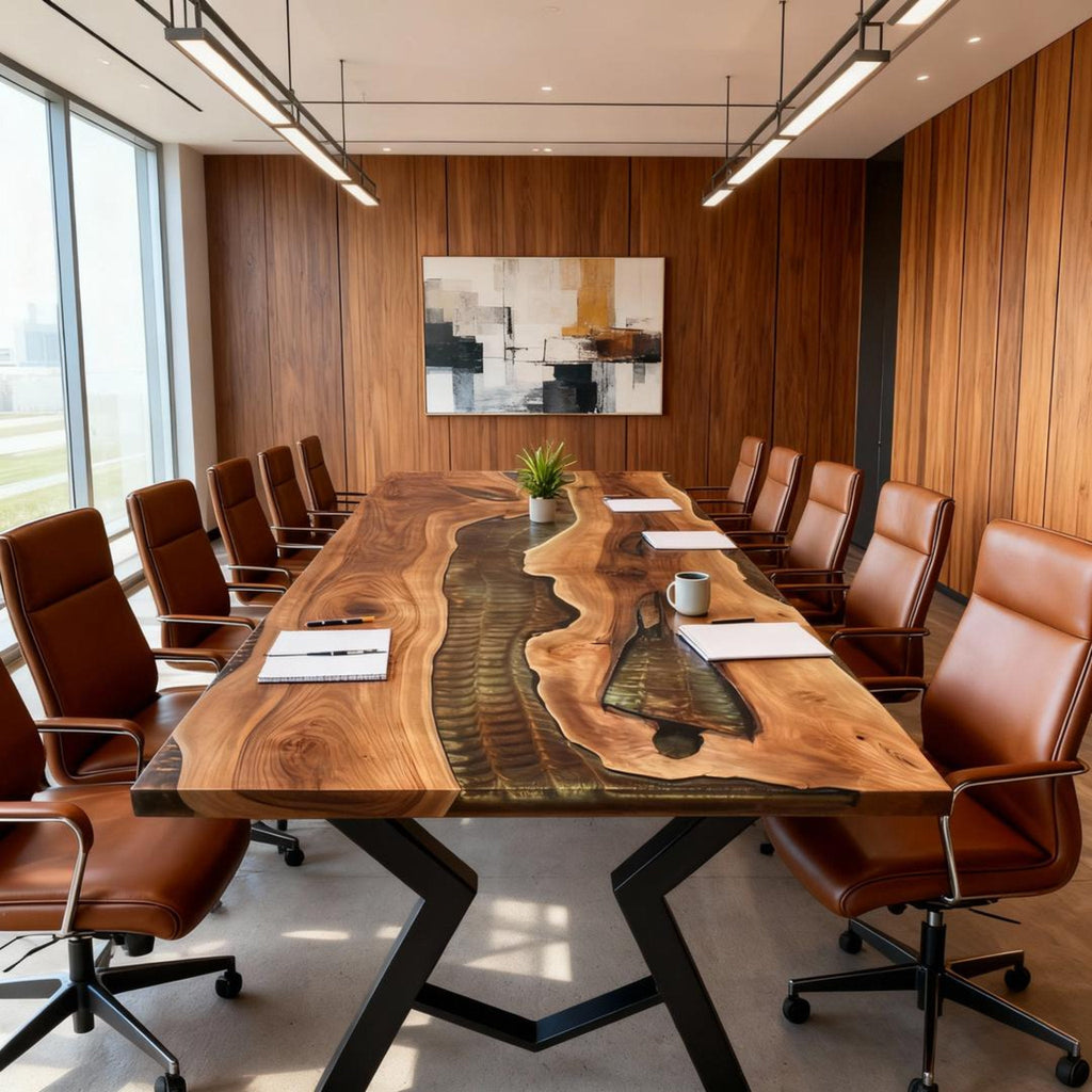 Table rivière sur mesure en résine époxy et noyer, Black Pearl LQF-729