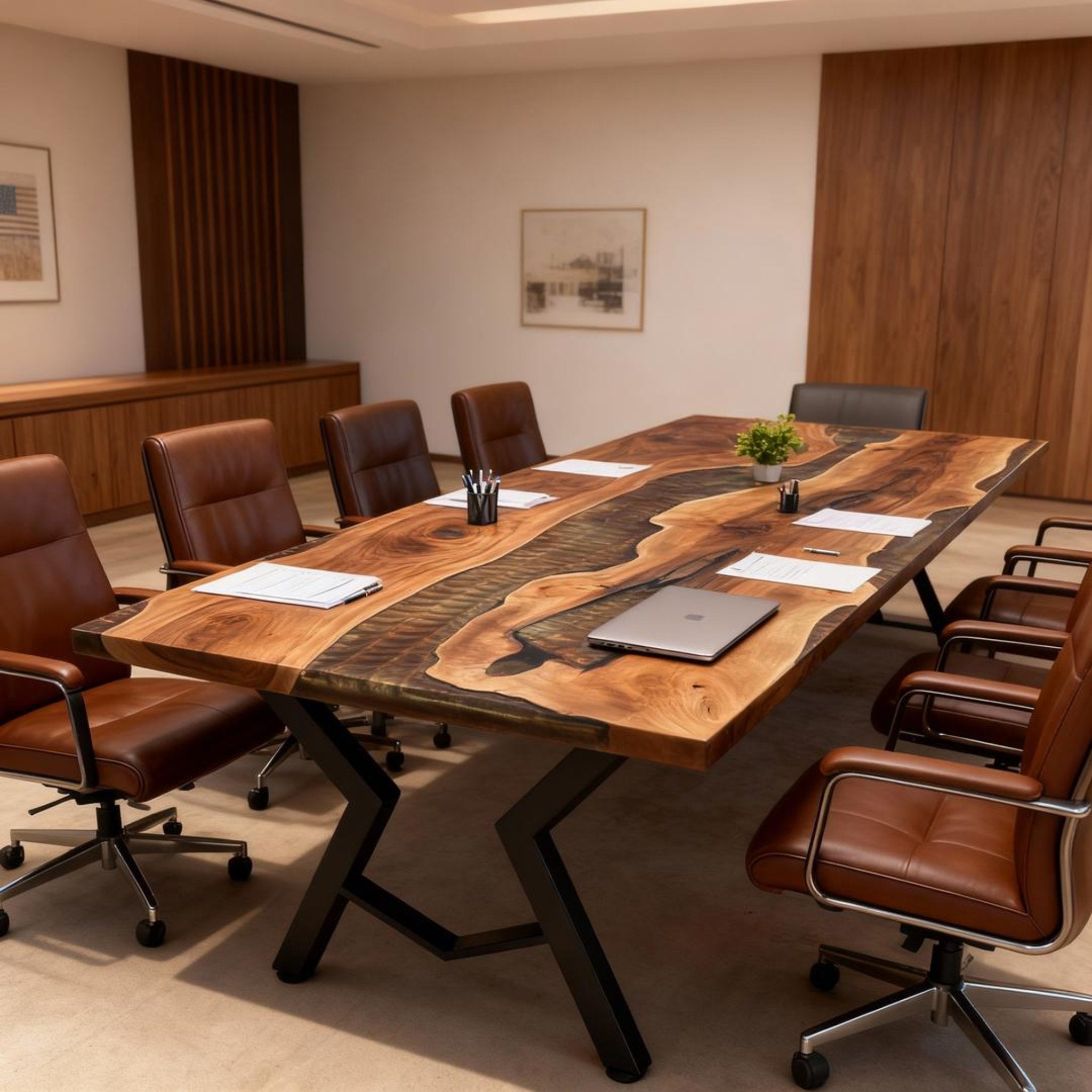 Table rivière sur mesure en résine époxy et noyer, Black Pearl LQF-729