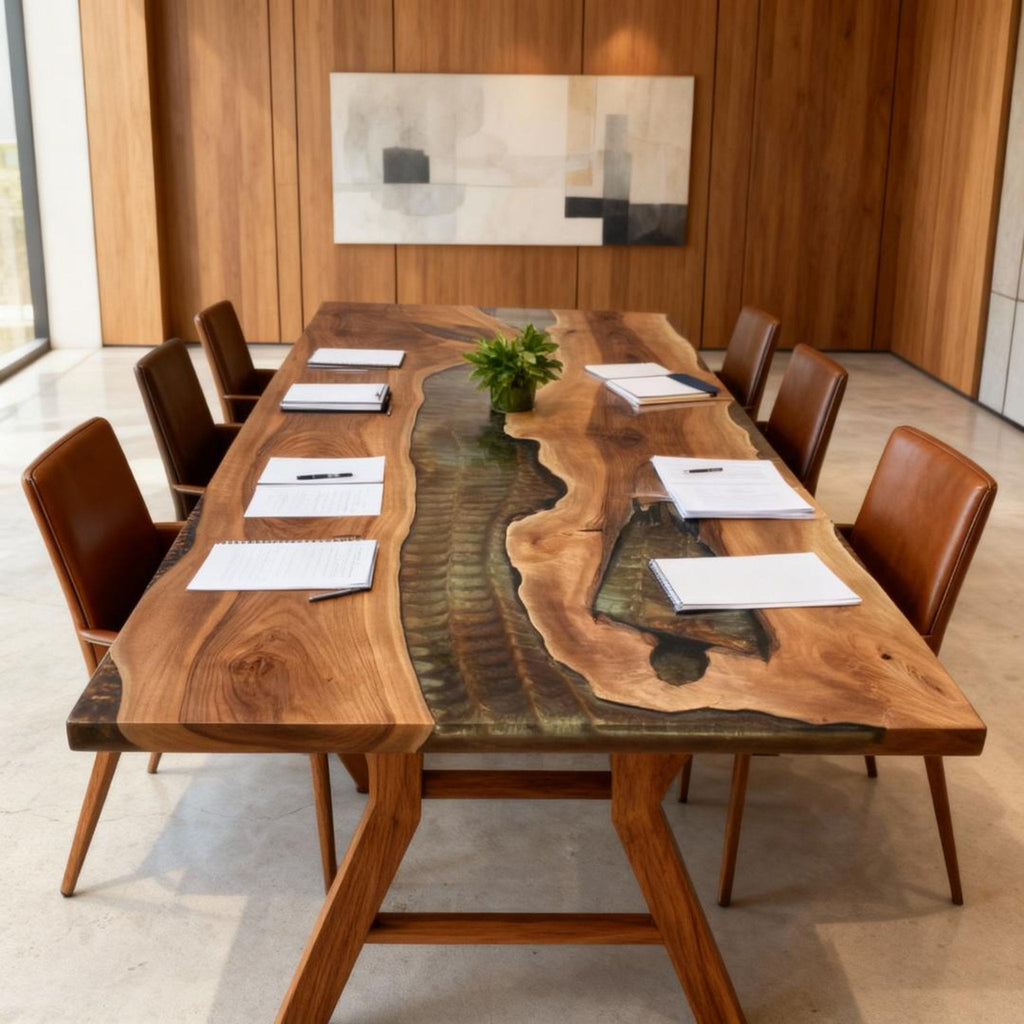 Table rivière sur mesure en résine époxy et noyer, Black Pearl LQF-729