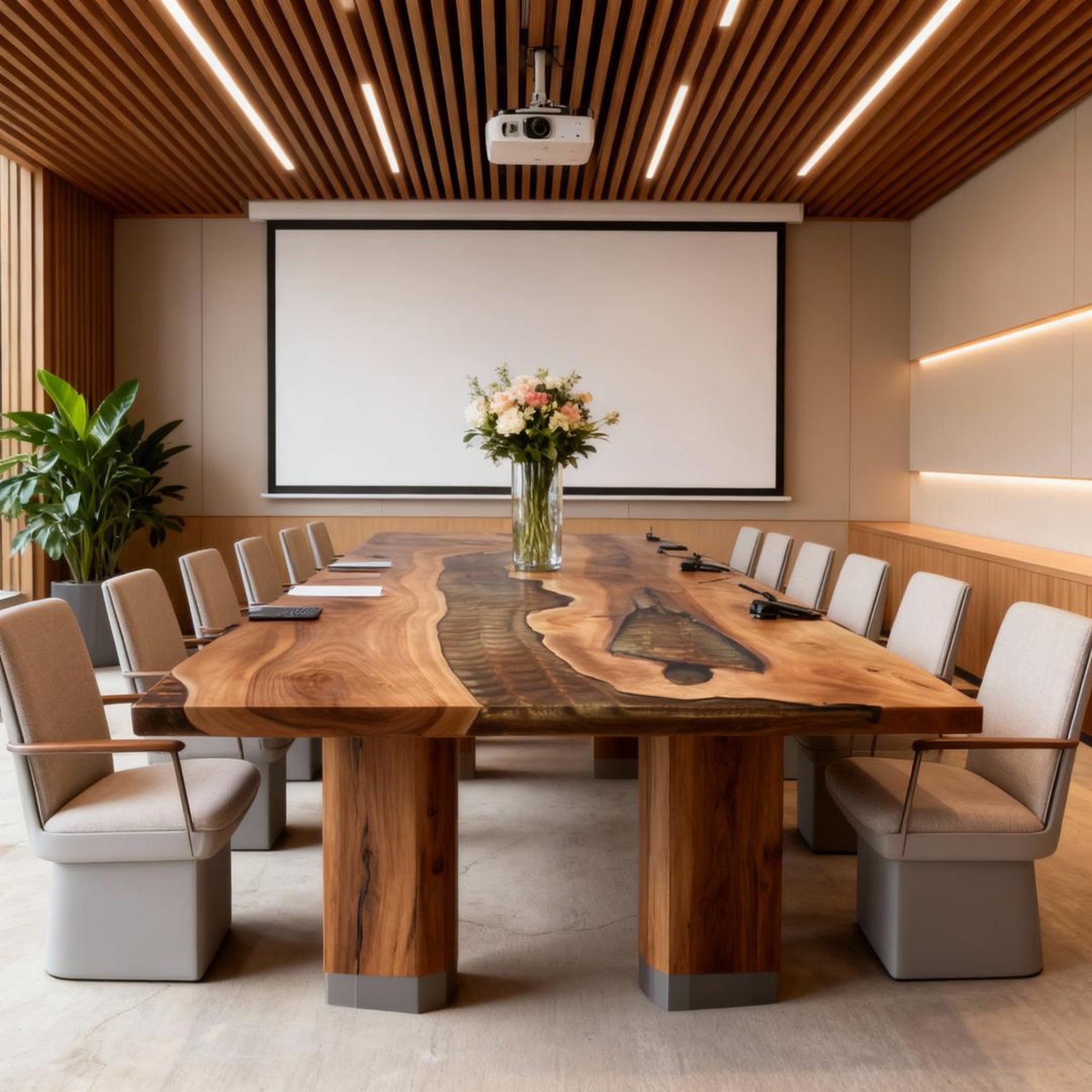 Table rivière sur mesure en résine époxy et noyer, Black Pearl LQF-729