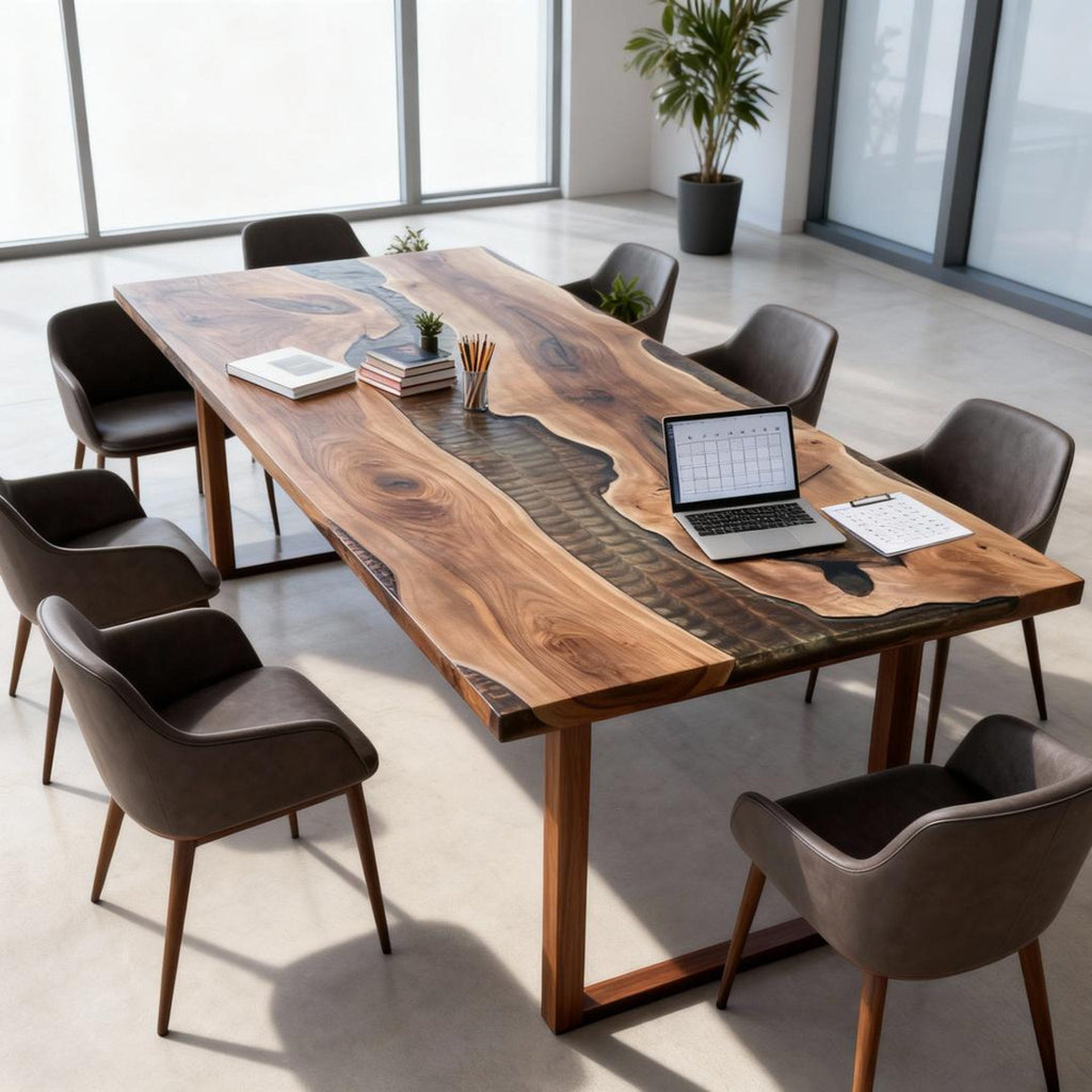 Table rivière sur mesure en résine époxy et noyer, Black Pearl LQF-729