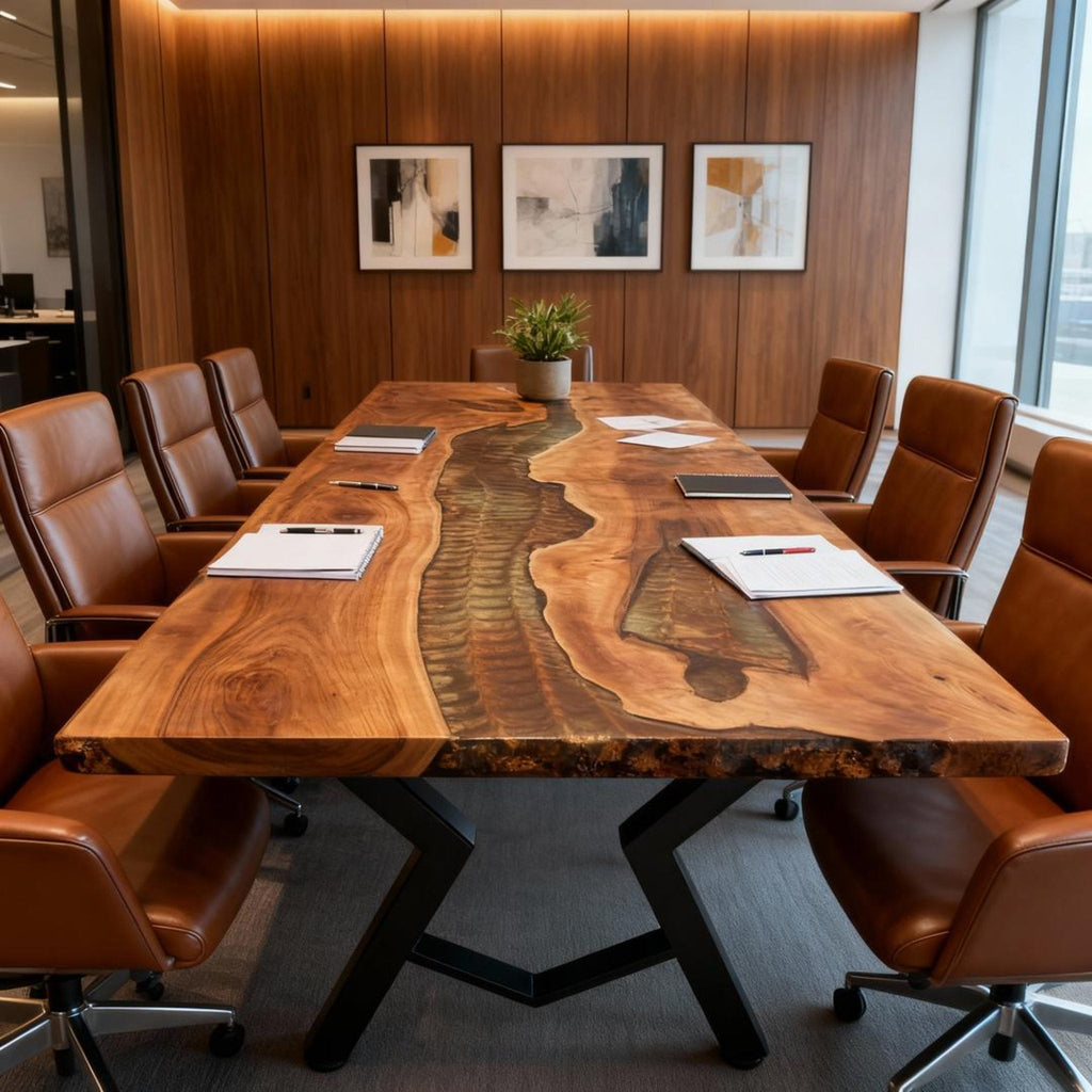 Table rivière sur mesure en résine époxy et noyer, Black Pearl LQF-729