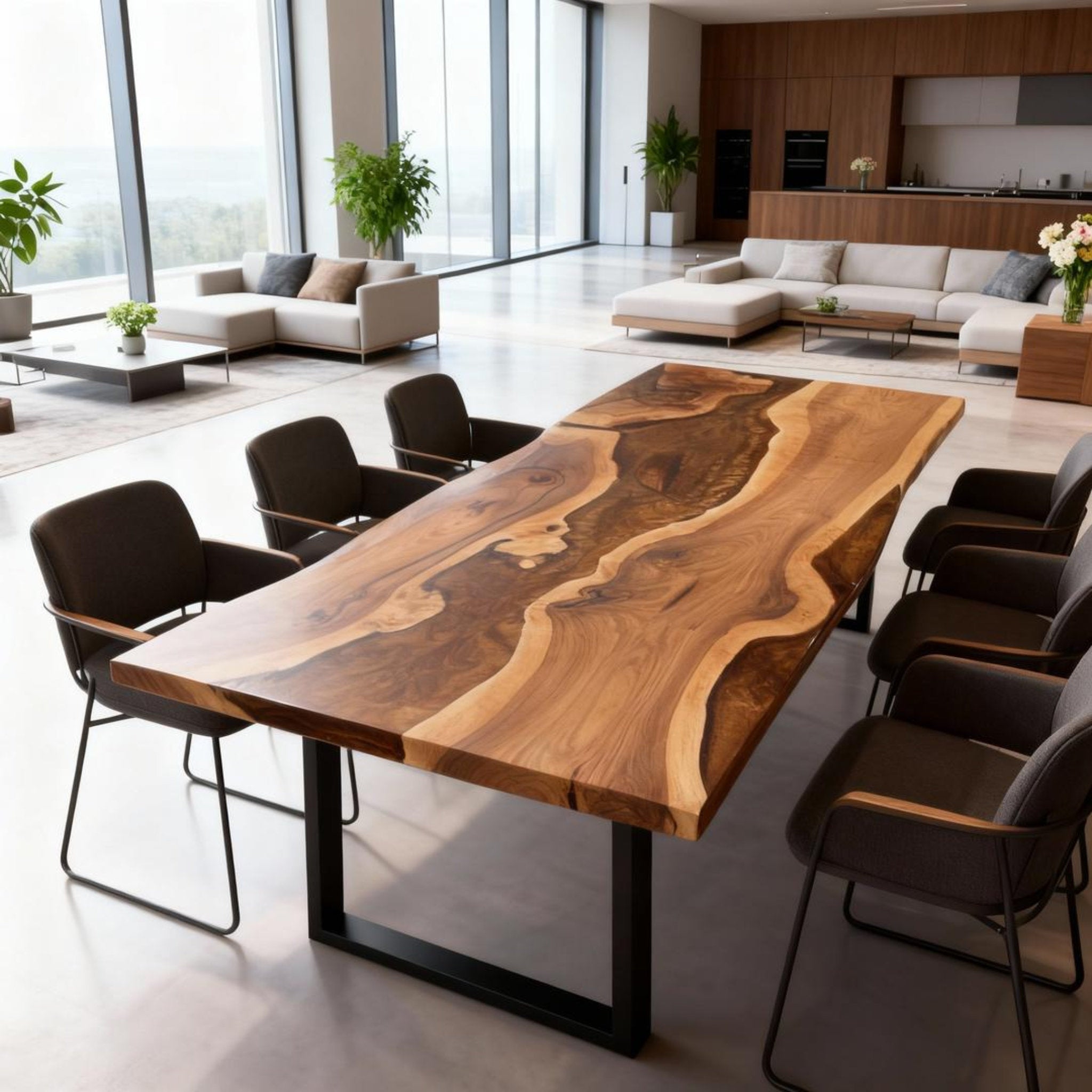 Table rivière sur mesure en résine époxy et noyer, Black Pearl NXT-724