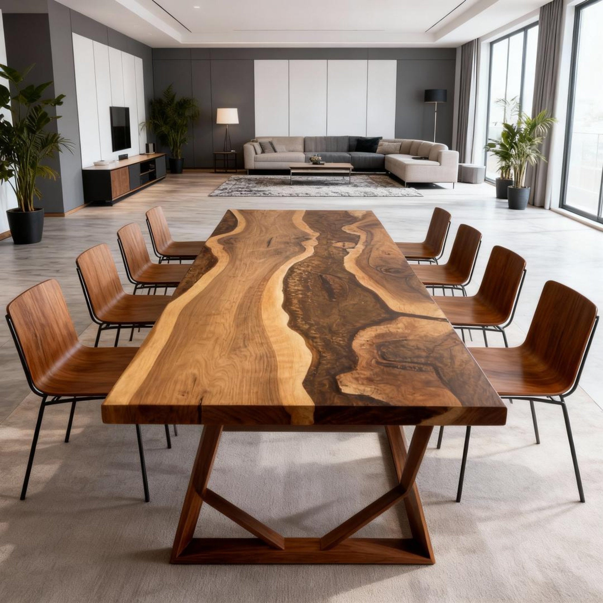 Table rivière sur mesure en résine époxy et noyer, Black Pearl NXT-724