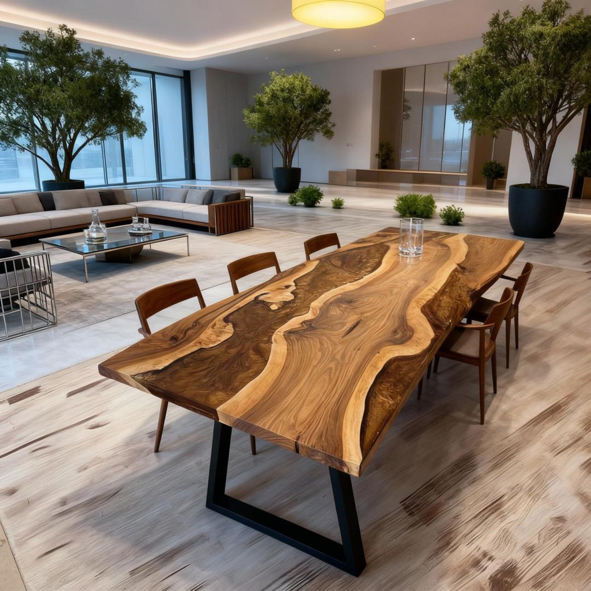 Table rivière sur mesure en résine époxy et noyer, Black Pearl NXT-724