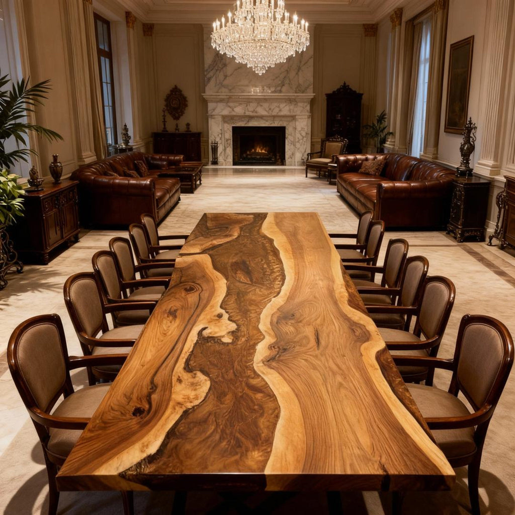 Table rivière sur mesure en résine époxy et noyer, Black Pearl NXT-724