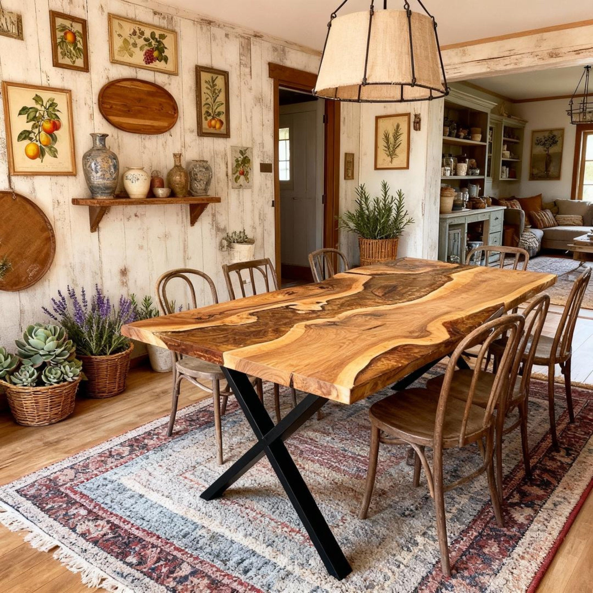 Table rivière sur mesure en résine époxy et noyer, Black Pearl NXT-724