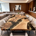 Table rivière sur mesure en résine époxy et noyer, Black Pearl QJT-642