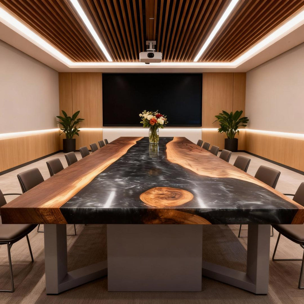 Custom Walnut Epoxy Resin River Table Black Pearl Resin ZQV-582