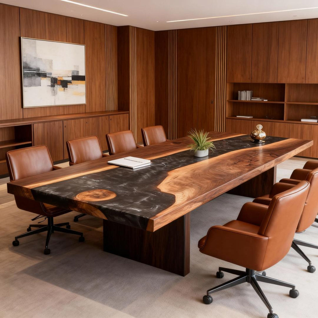 Custom Walnut Epoxy Resin River Table Black Pearl Resin ZQV-582