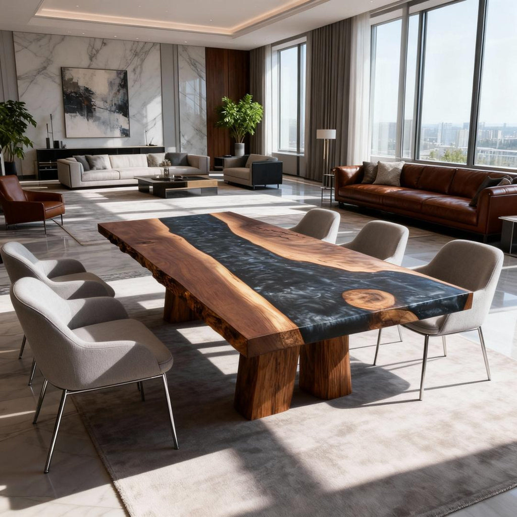 Custom Walnut Epoxy Resin River Table Black Pearl Resin ZQV-582