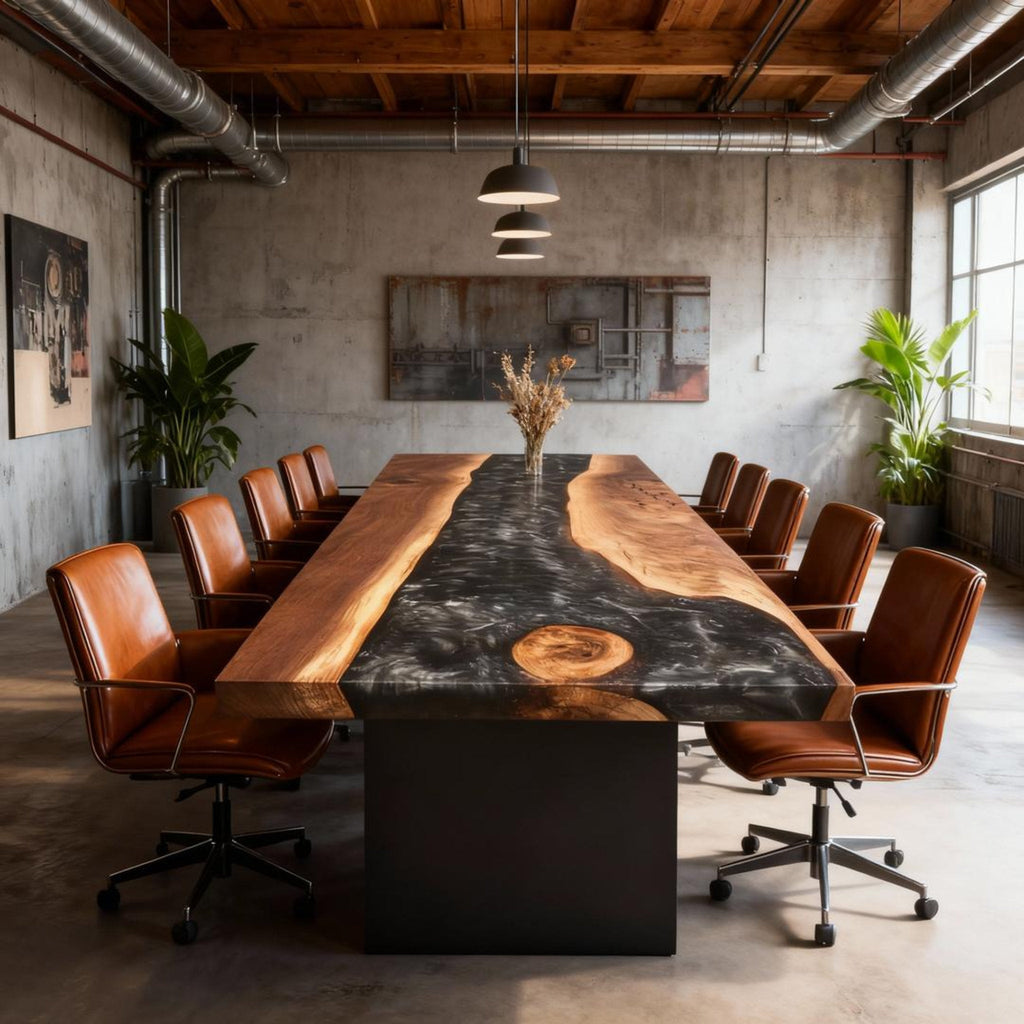 Custom Walnut Epoxy Resin River Table Black Pearl Resin ZQV-582