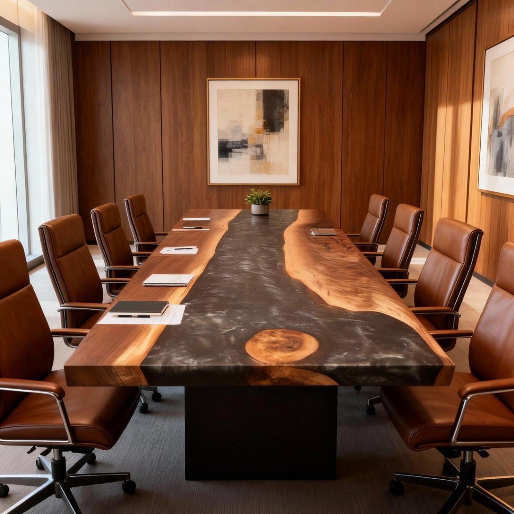 Table rivière sur mesure en résine époxy noyer, résine Black Pearl ZQV-582