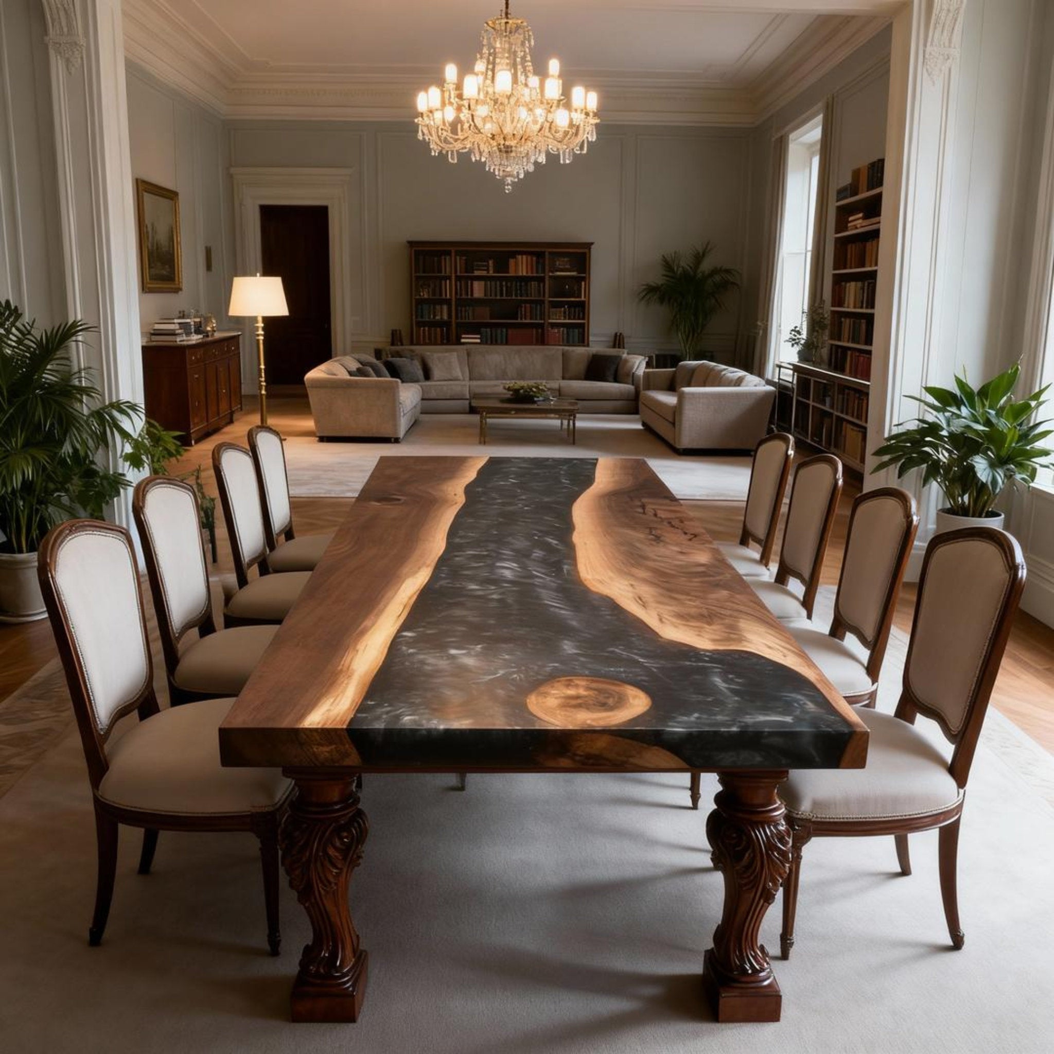 Custom Walnut Epoxy Resin River Table Black Pearl Resin ZQV-582