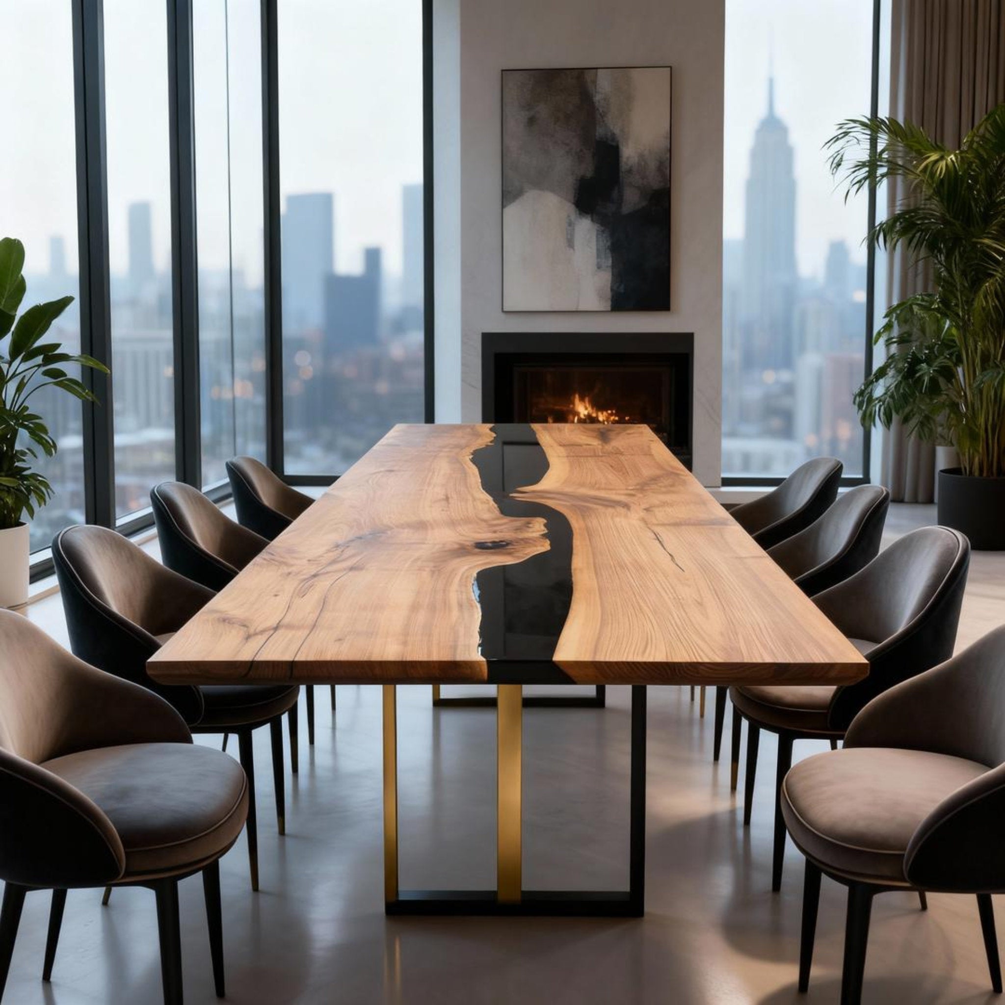 Table rivière sur mesure en résine époxy et noyer, Black Pearl VMK-742