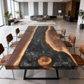 Table rivière sur mesure en résine époxy et noyer, Black Pearl VQS-684