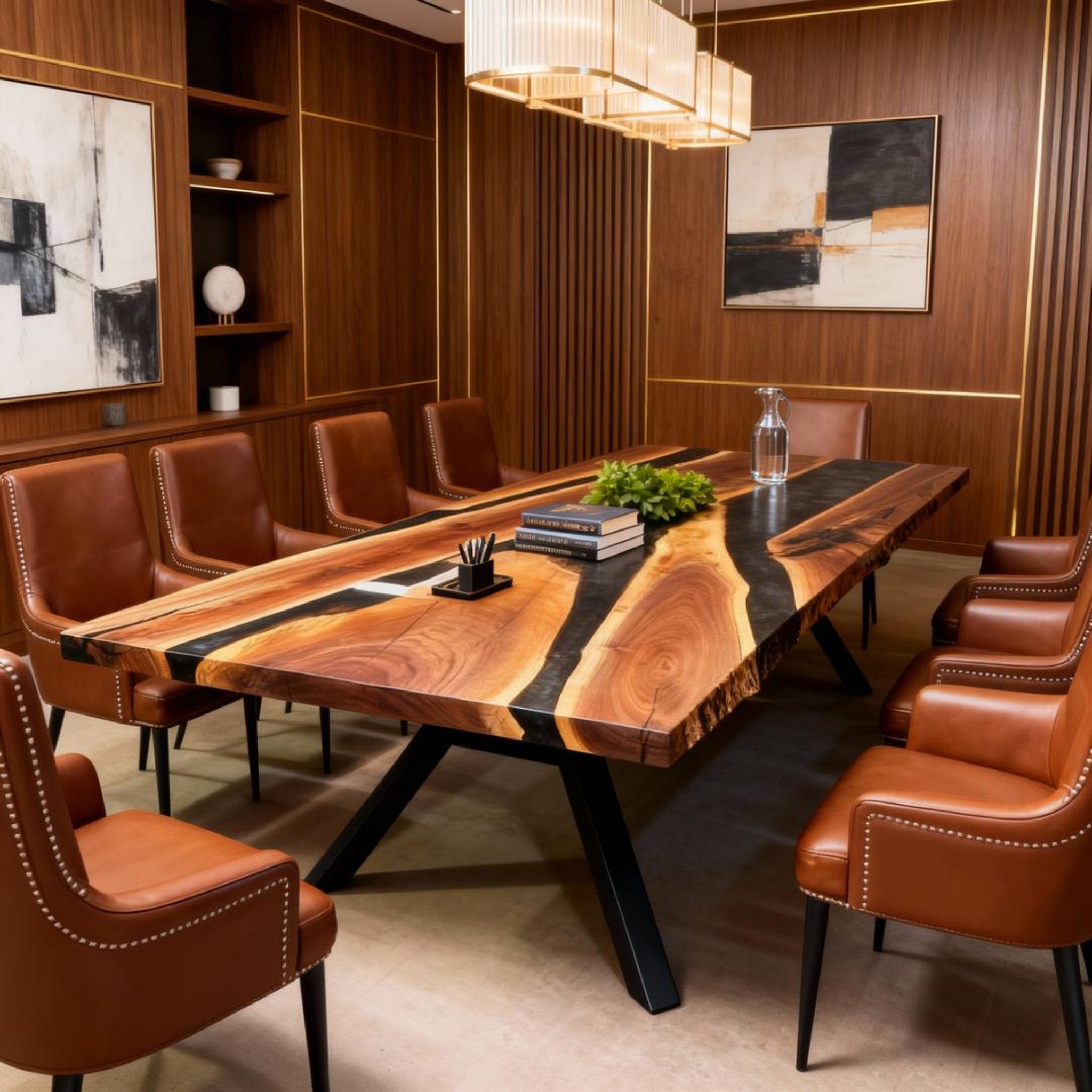 Table rivière sur mesure en résine époxy et noyer, Black Pearl ZQF-847