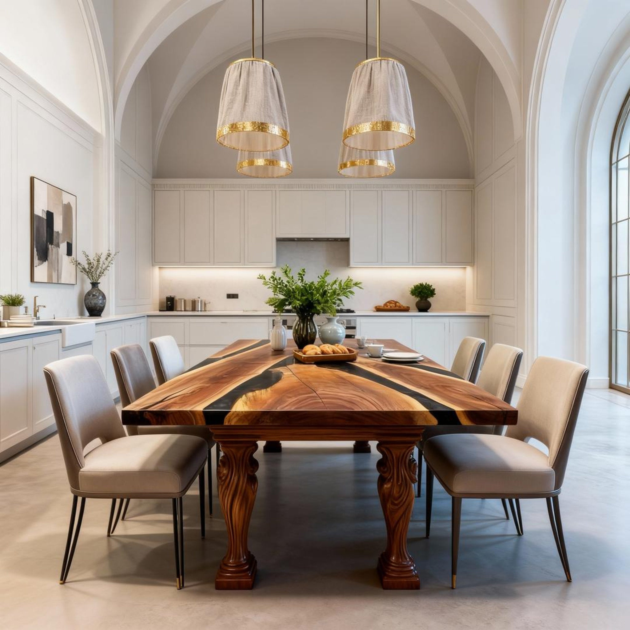 Table rivière sur mesure en résine époxy et noyer, Black Pearl ZQF-847