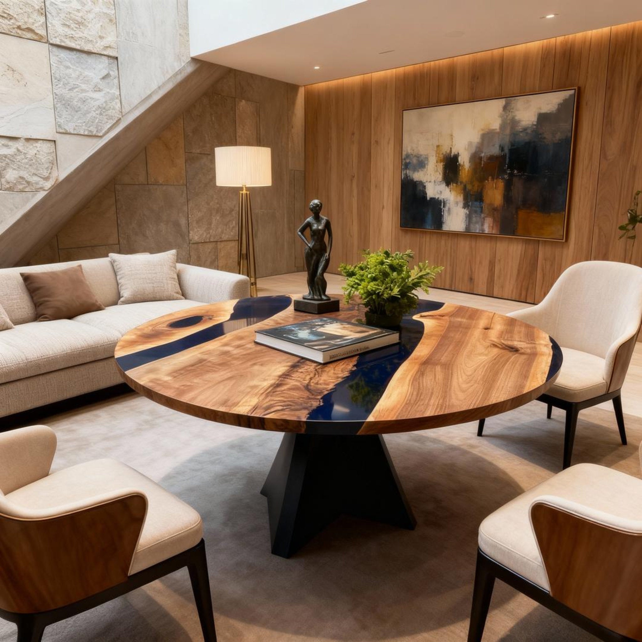 Table rivière sur mesure en résine époxy noyer noir KRD-742