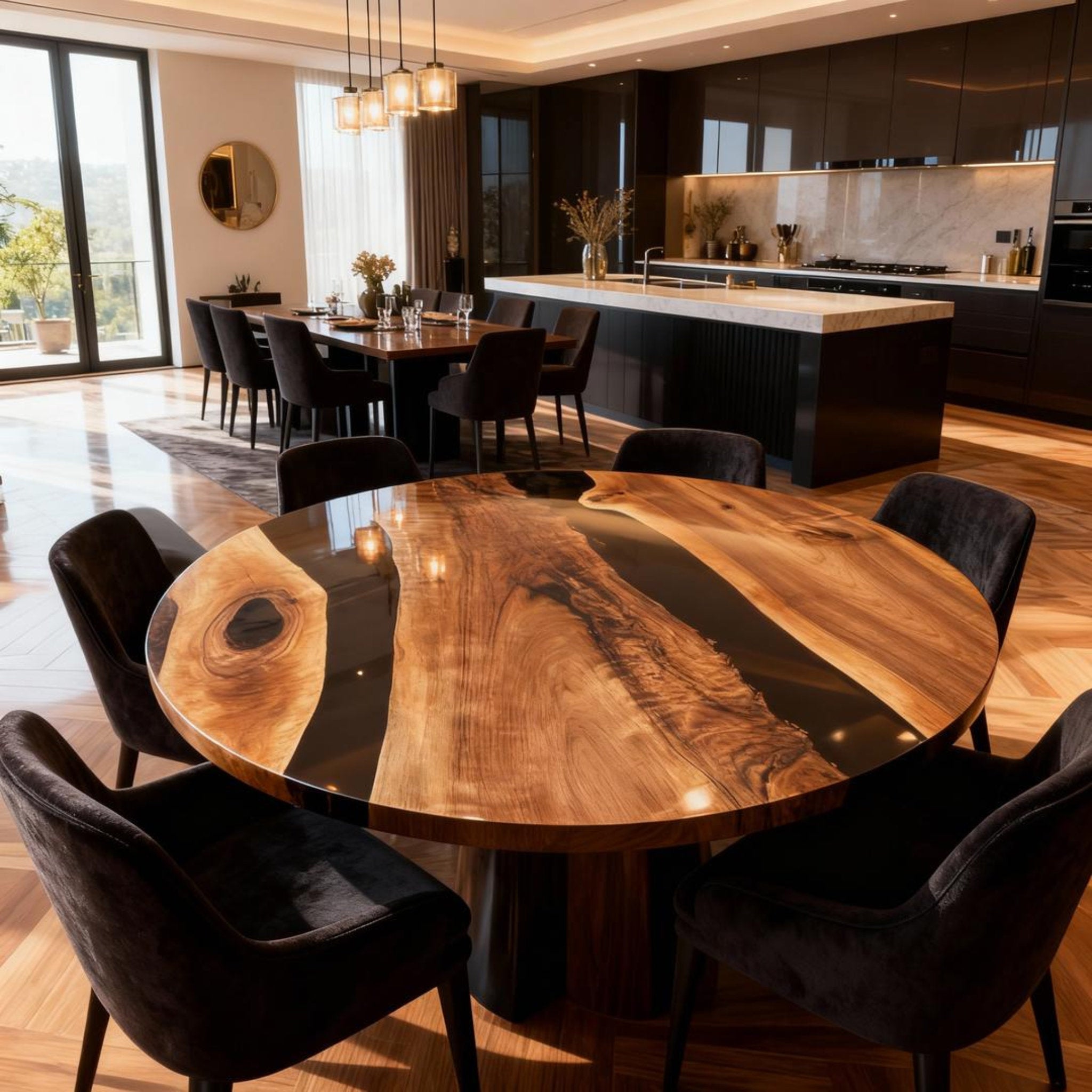 Table rivière sur mesure en résine époxy noyer noir KRD-742