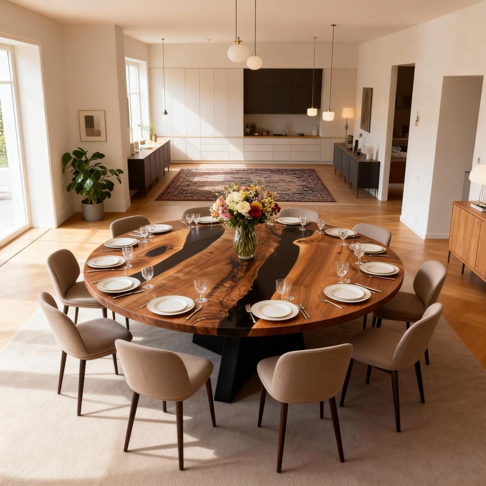 Table rivière sur mesure en résine époxy noyer noir KRD-742