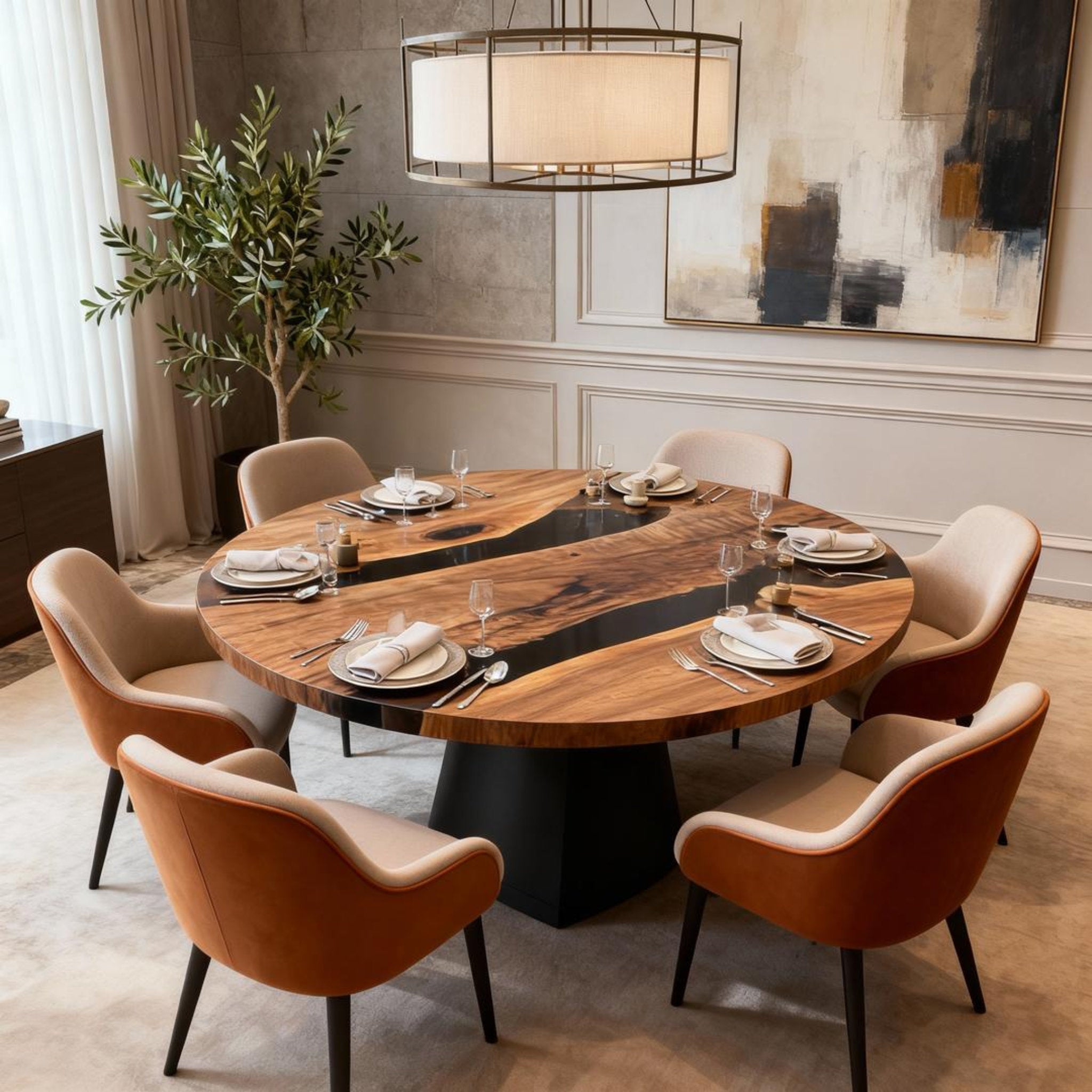 Table rivière sur mesure en résine époxy noyer noir KRD-742