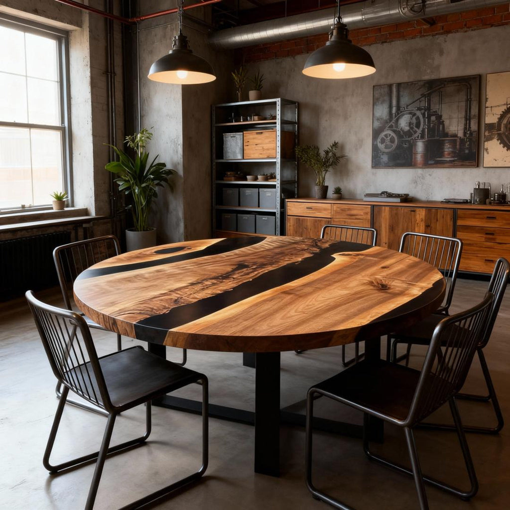 Table rivière sur mesure en résine époxy noyer noir KRD-742