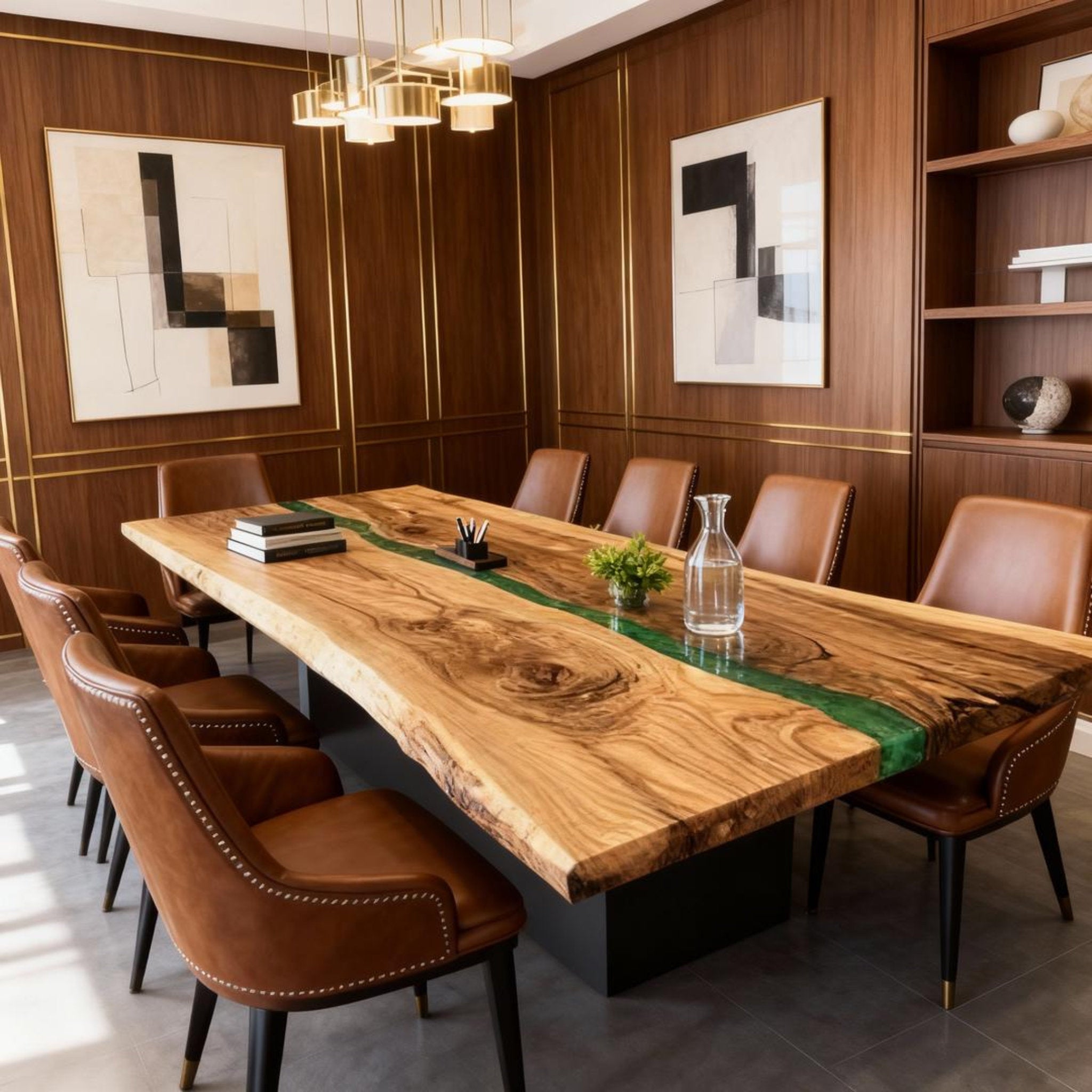 Table rivière personnalisée en résine époxy noyer vert émeraude KPX-572