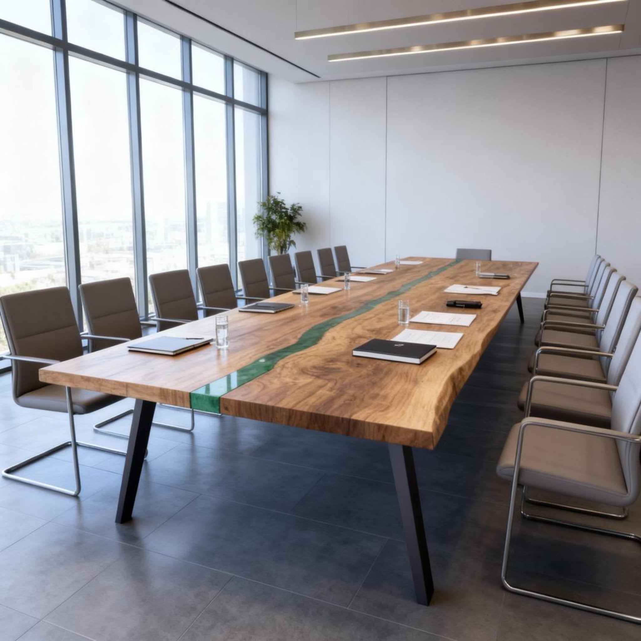 Table rivière personnalisée en résine époxy noyer vert émeraude KPX-572