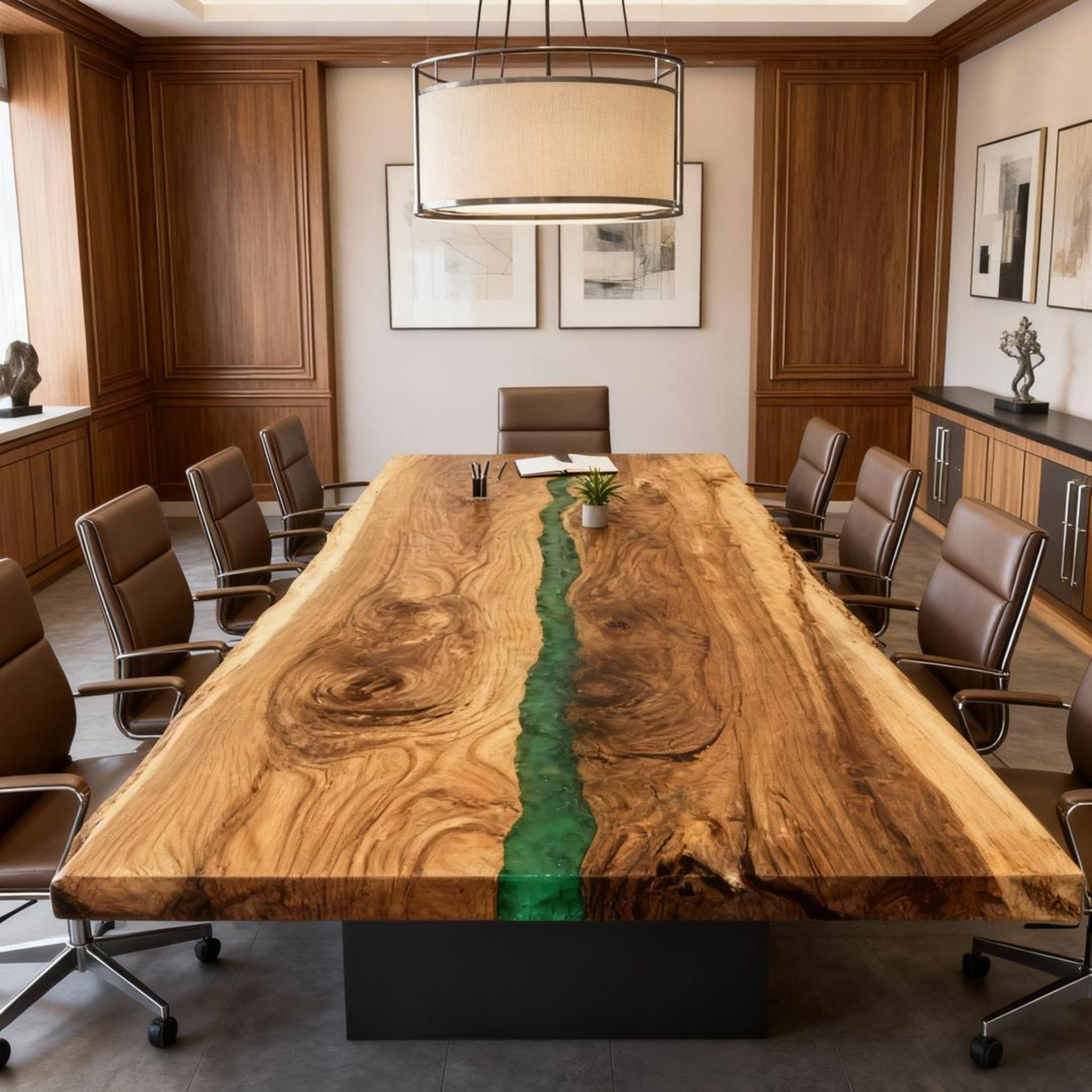 Table rivière personnalisée en résine époxy noyer vert émeraude KPX-572