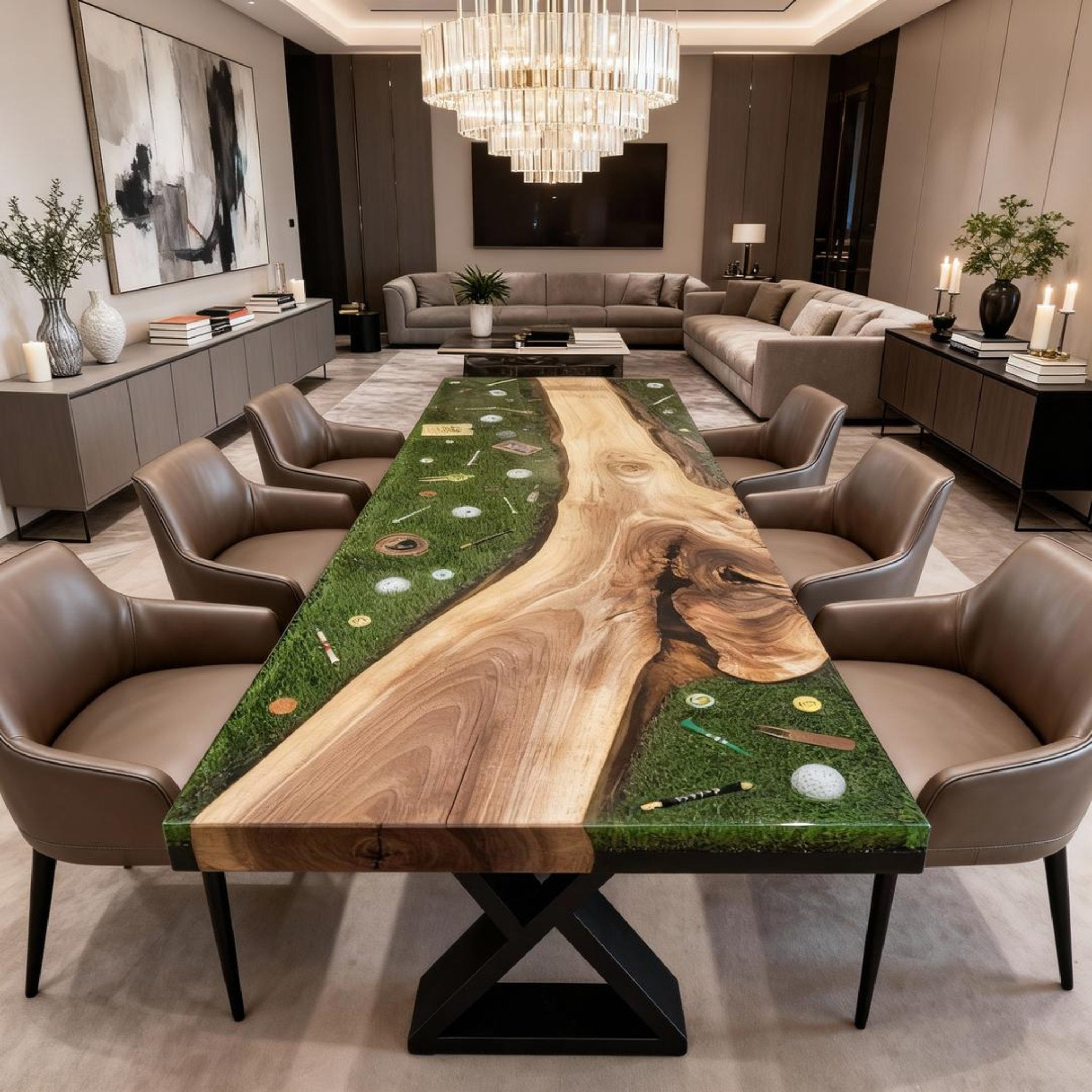 Table rivière personnalisée en résine époxy noyer vert émeraude QJP-742