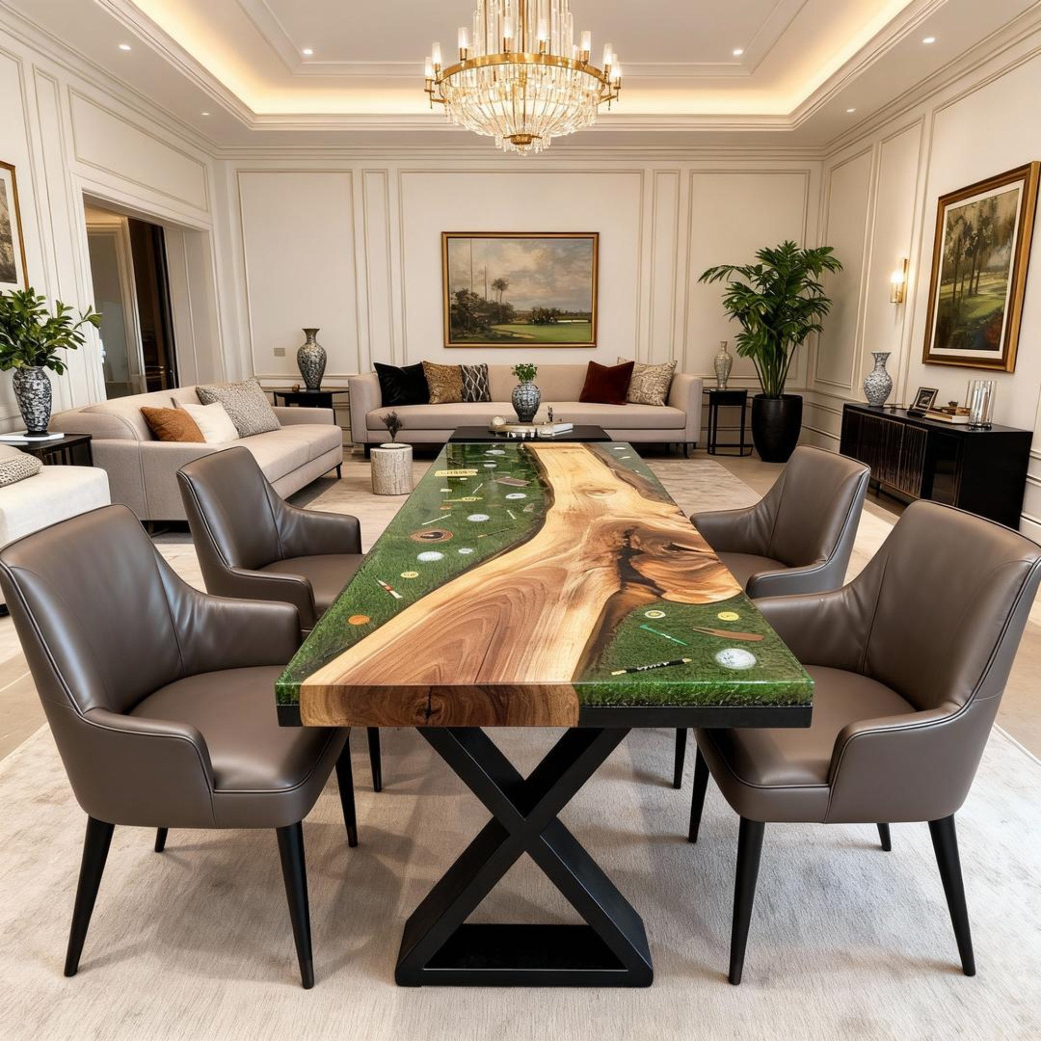 Table rivière personnalisée en résine époxy noyer vert émeraude QJP-742