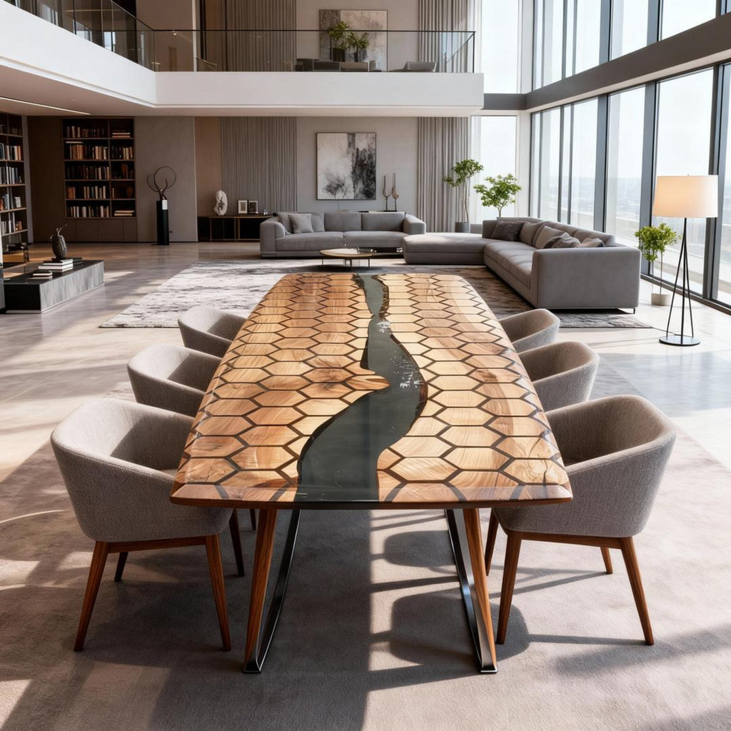 Custom Walnut Epoxy Resin River Table Emerald Green Resin RZQ-728