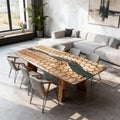 Custom Walnut Epoxy Resin River Table Emerald Green Resin RZQ-728
