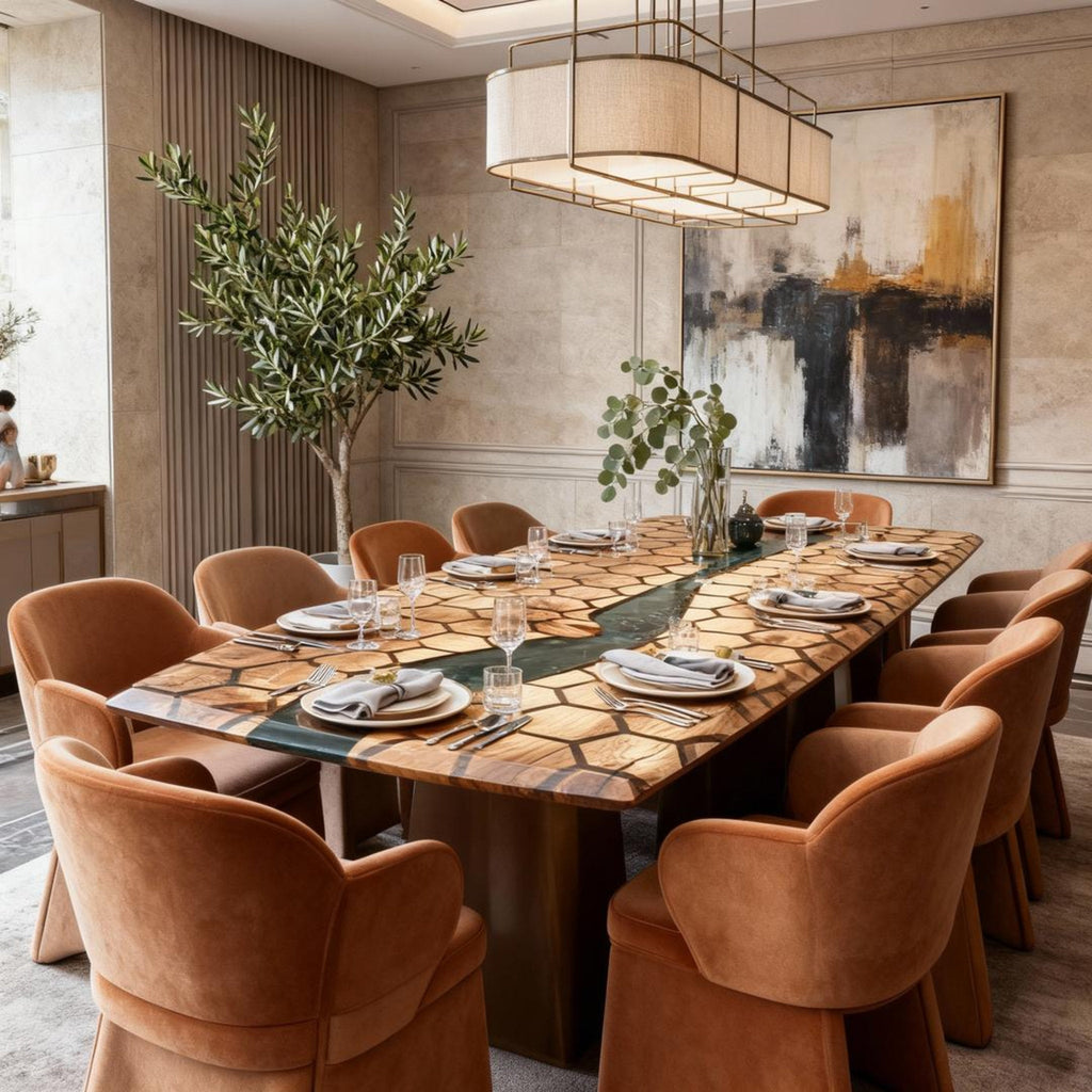 Custom Walnut Epoxy Resin River Table Emerald Green Resin RZQ-728