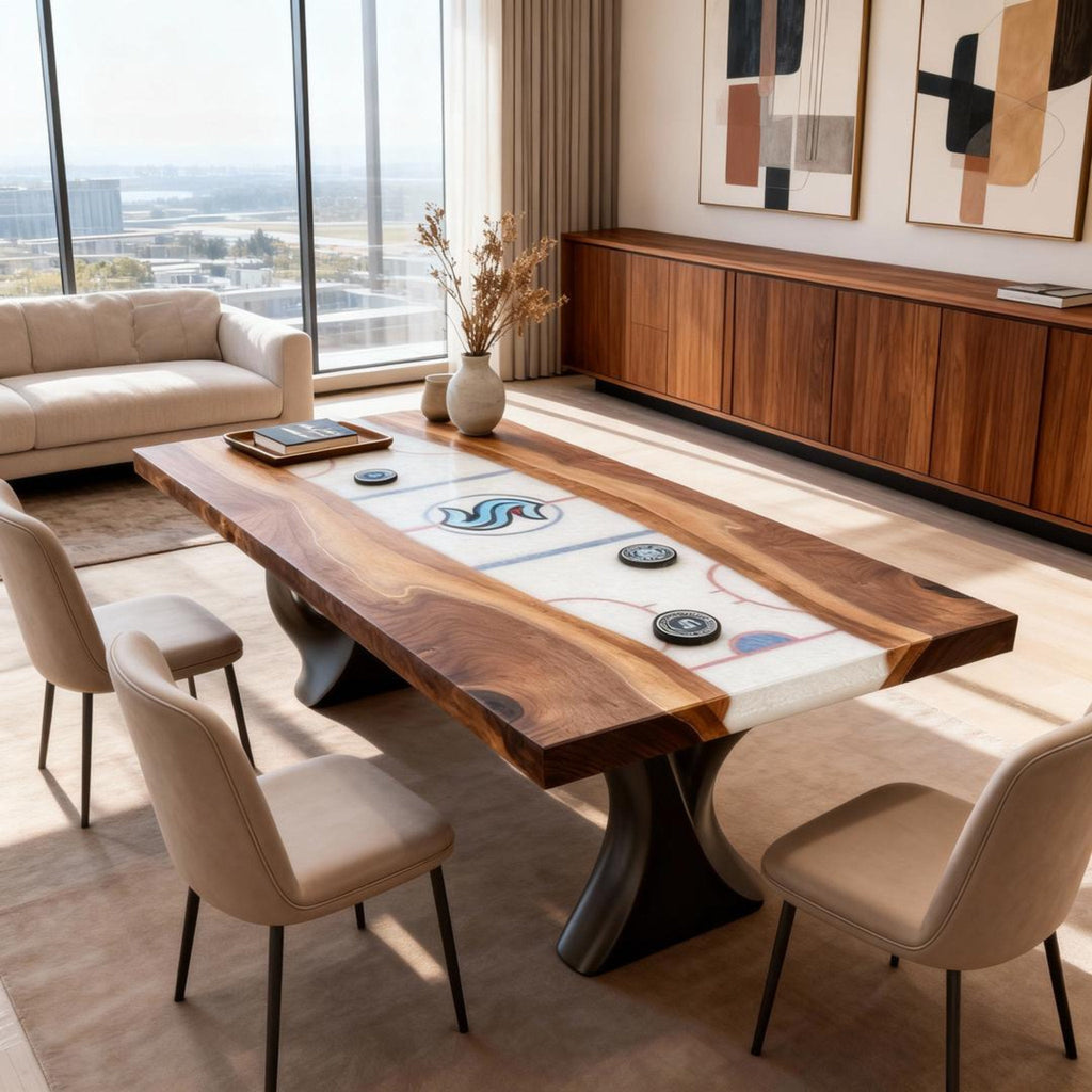 Custom Walnut Epoxy Resin River Table Glacier White NQF-742