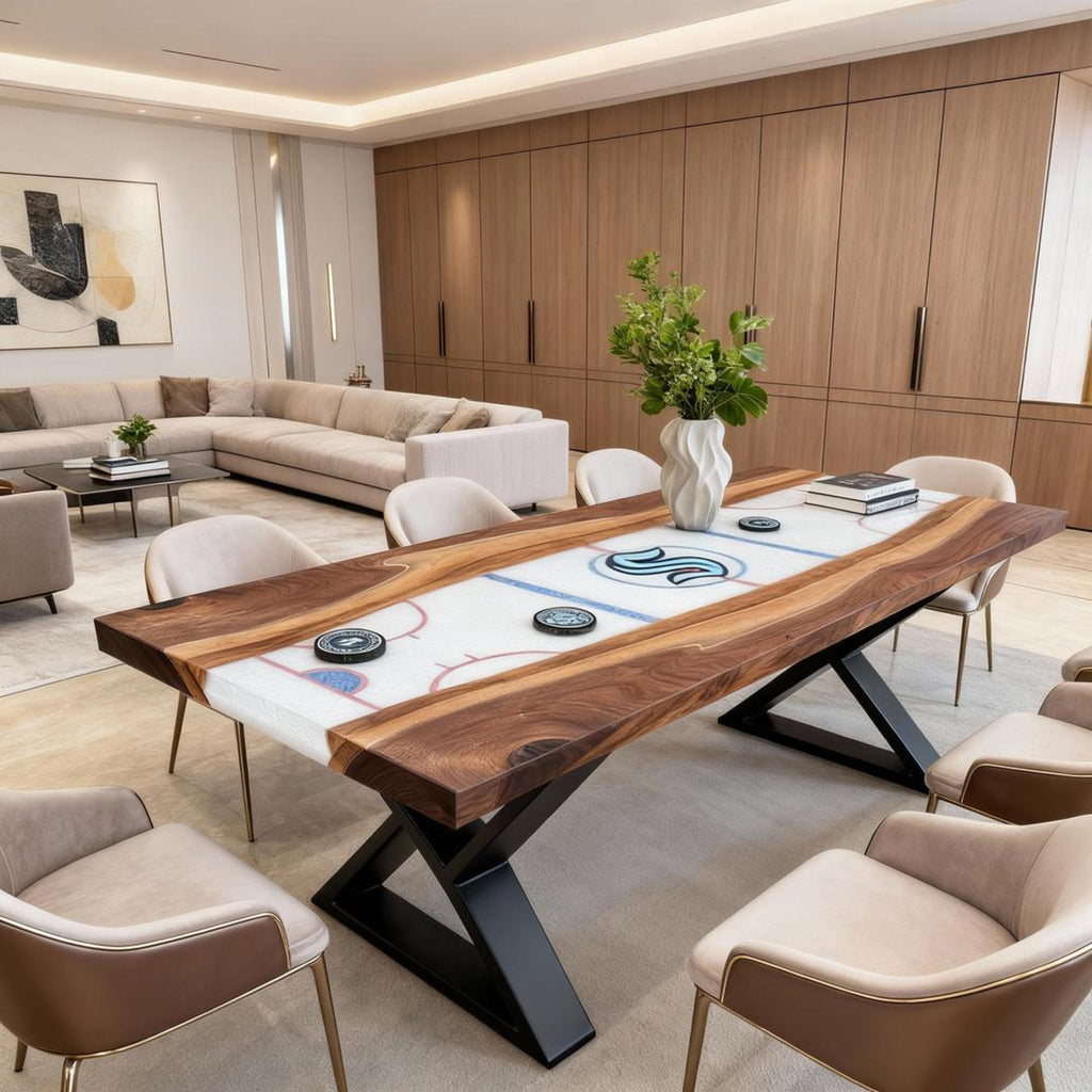 Custom Walnut Epoxy Resin River Table Glacier White NQF-742