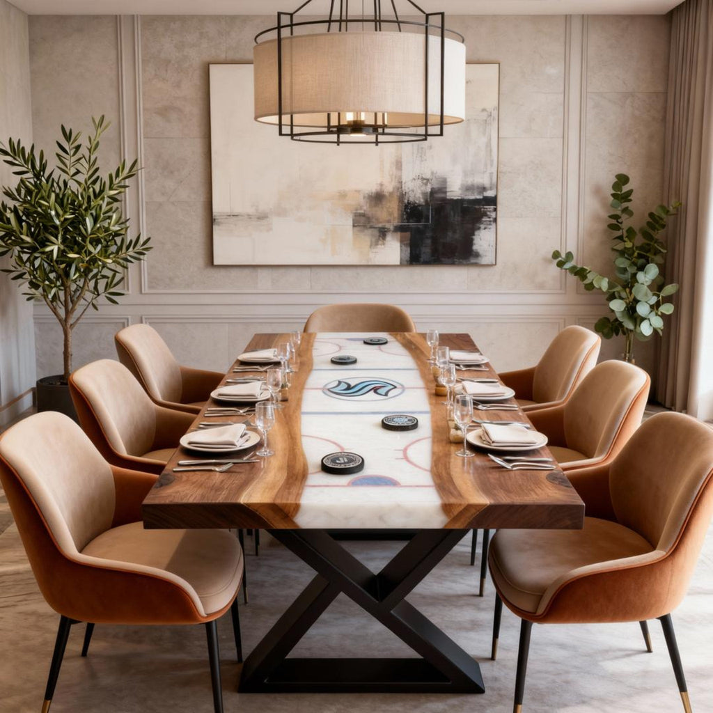 Custom Walnut Epoxy Resin River Table Glacier White NQF-742