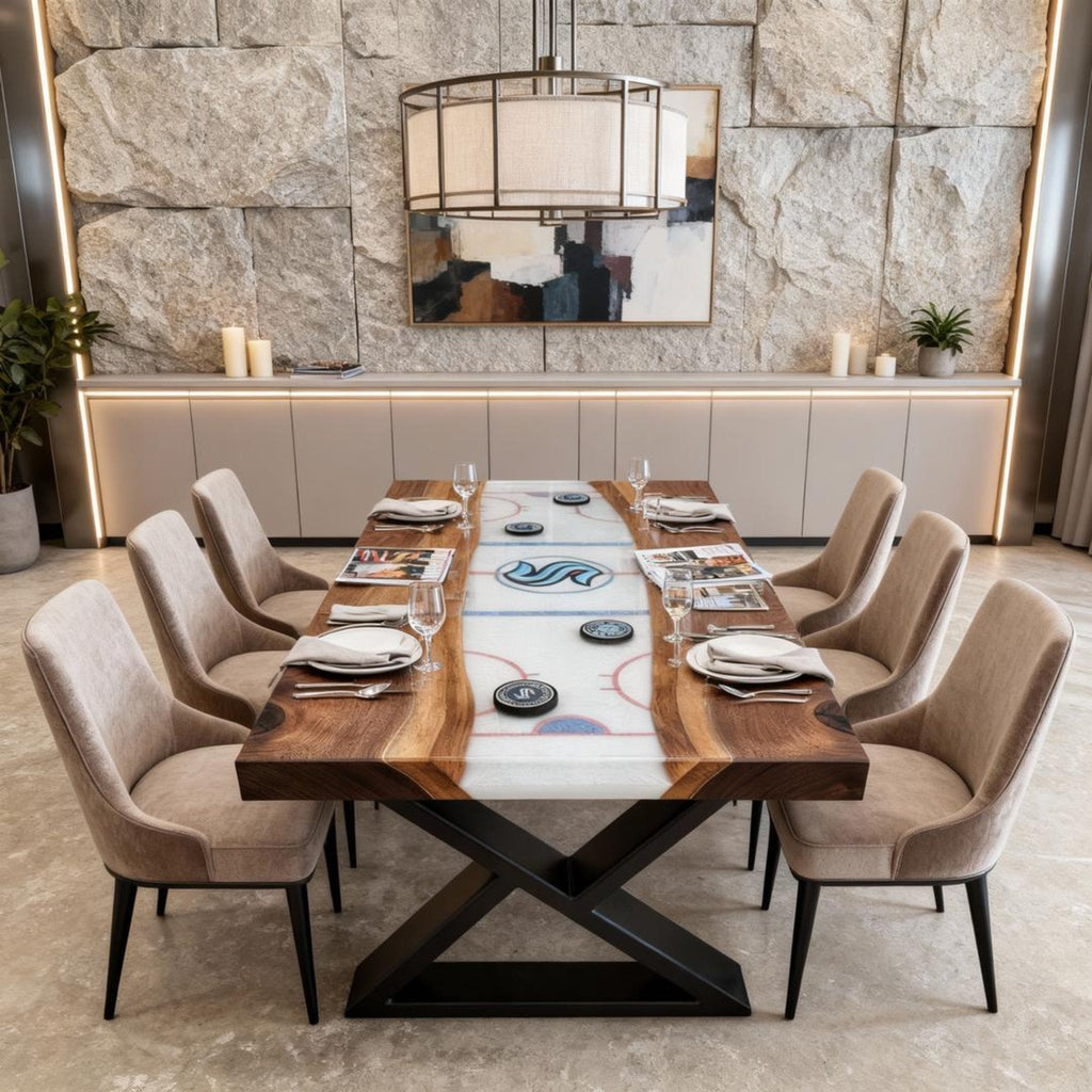 Custom Walnut Epoxy Resin River Table Glacier White NQF-742