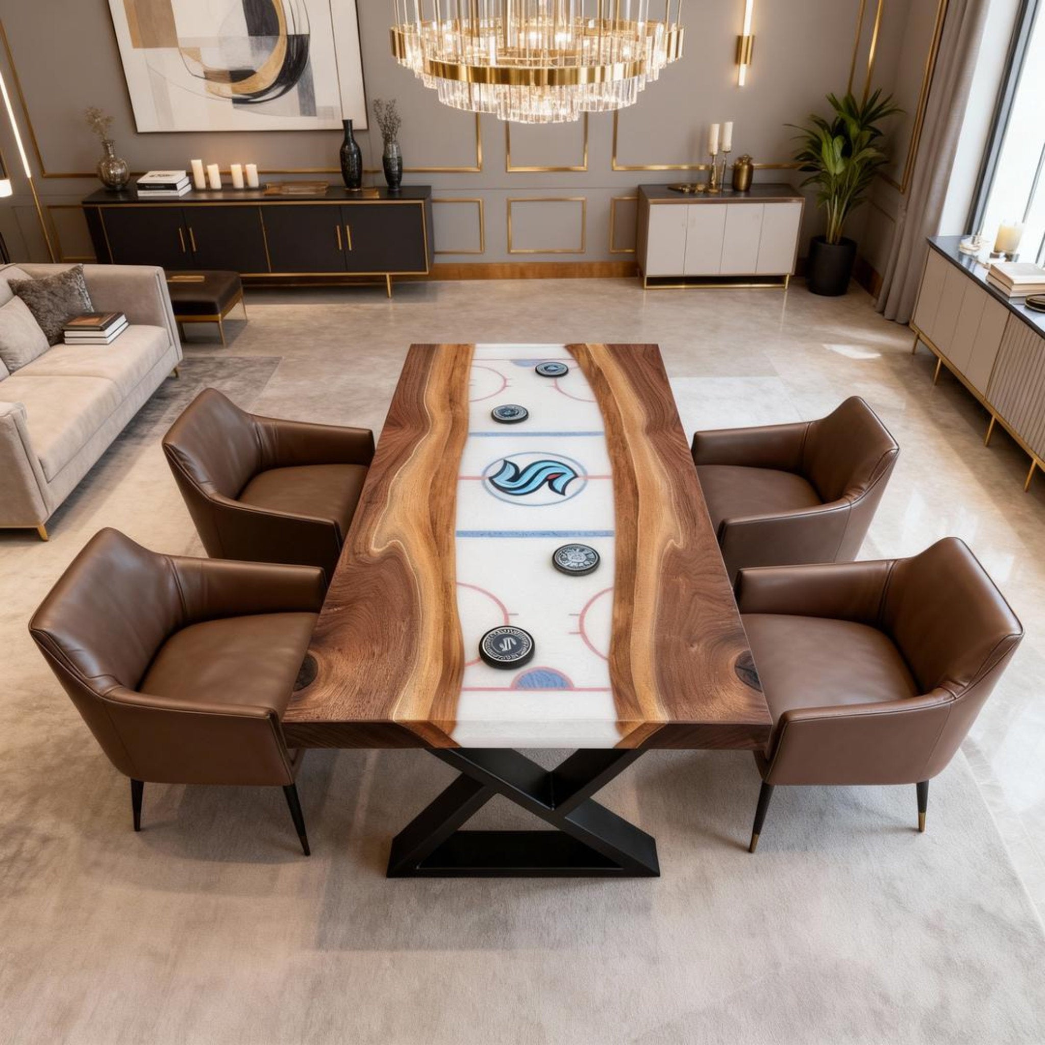 Custom Walnut Epoxy Resin River Table Glacier White NQF-742