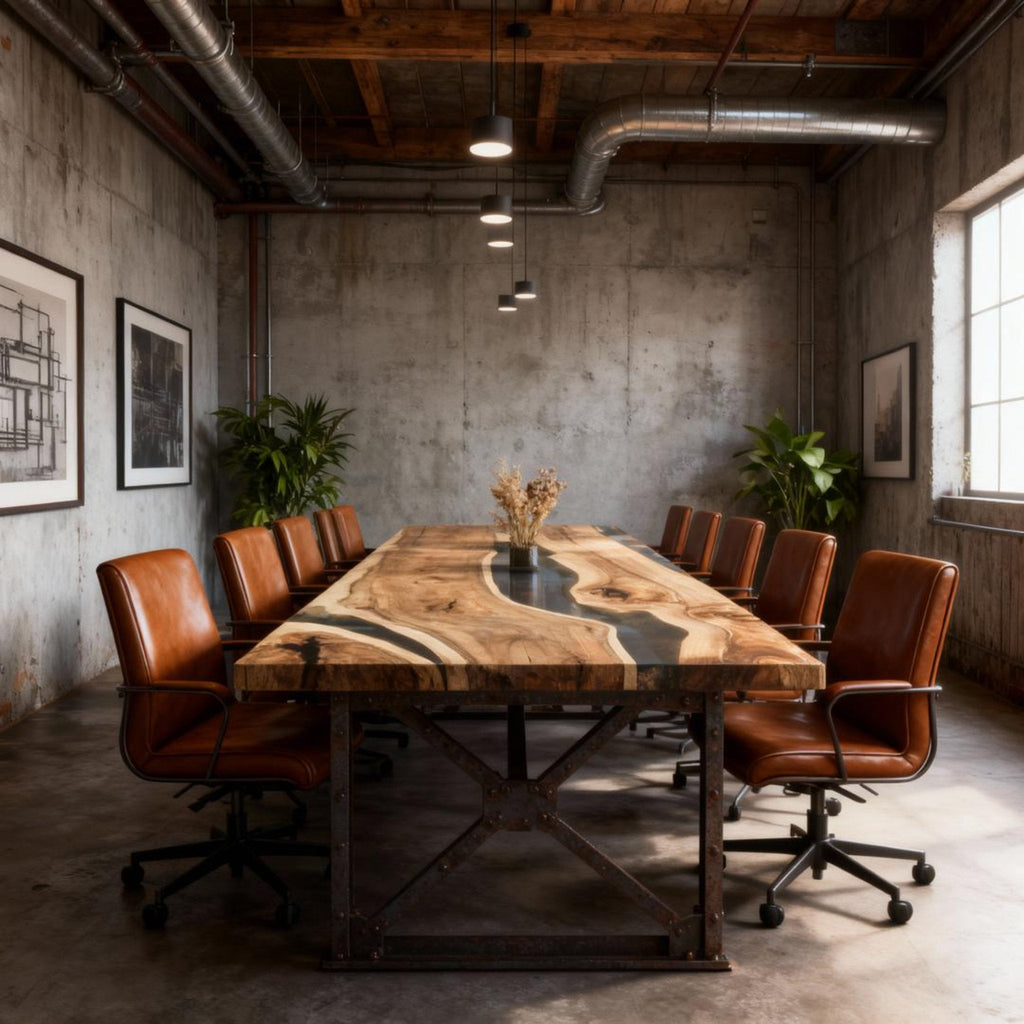 Custom Walnut Epoxy Resin River Table Midnight Blue VQH-482