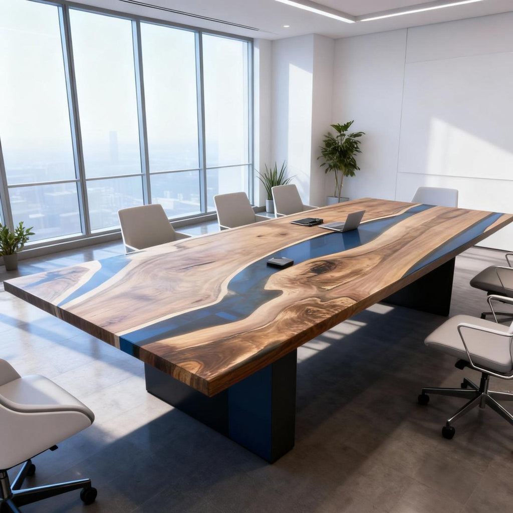Custom Walnut Epoxy Resin River Table Midnight Blue VQH-482