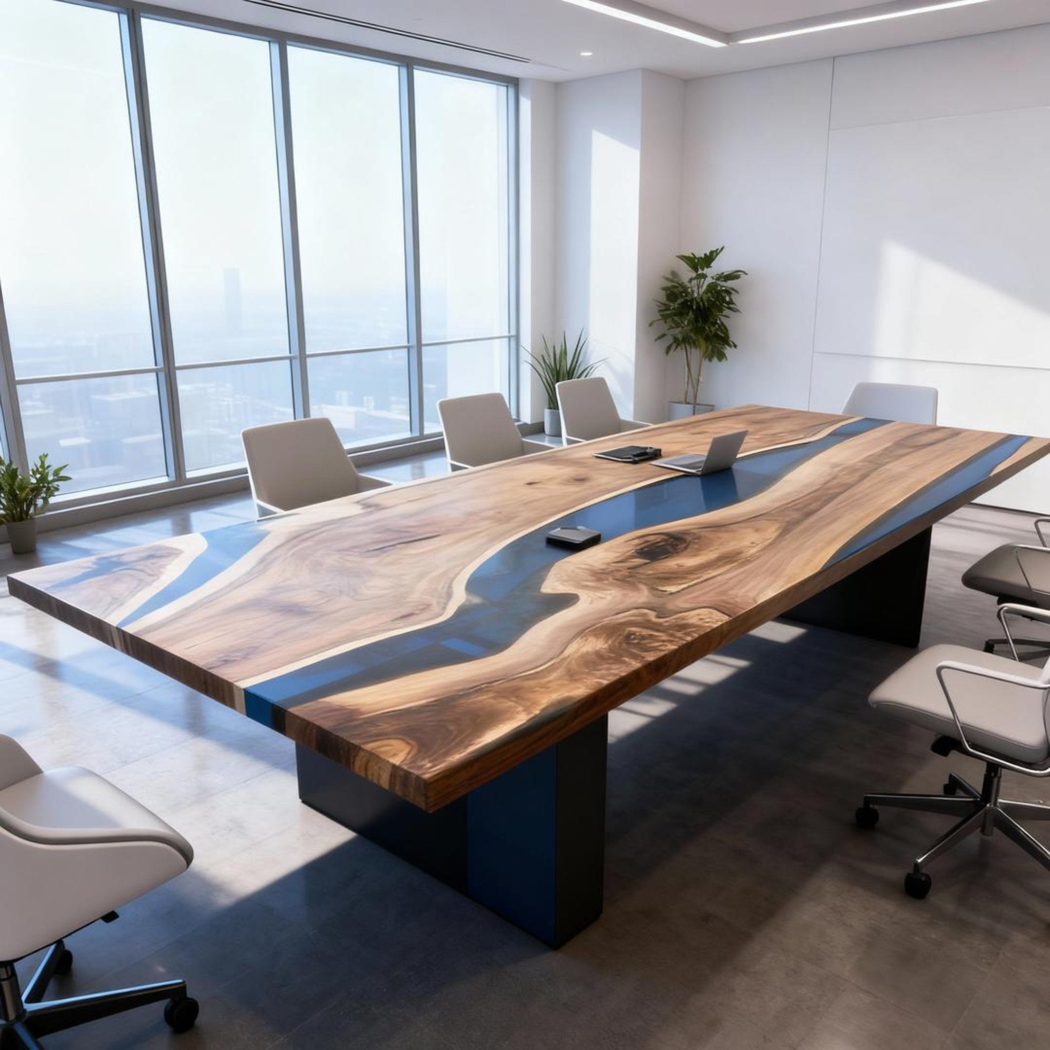 Custom Walnut Epoxy Resin River Table Midnight Blue VQH-482