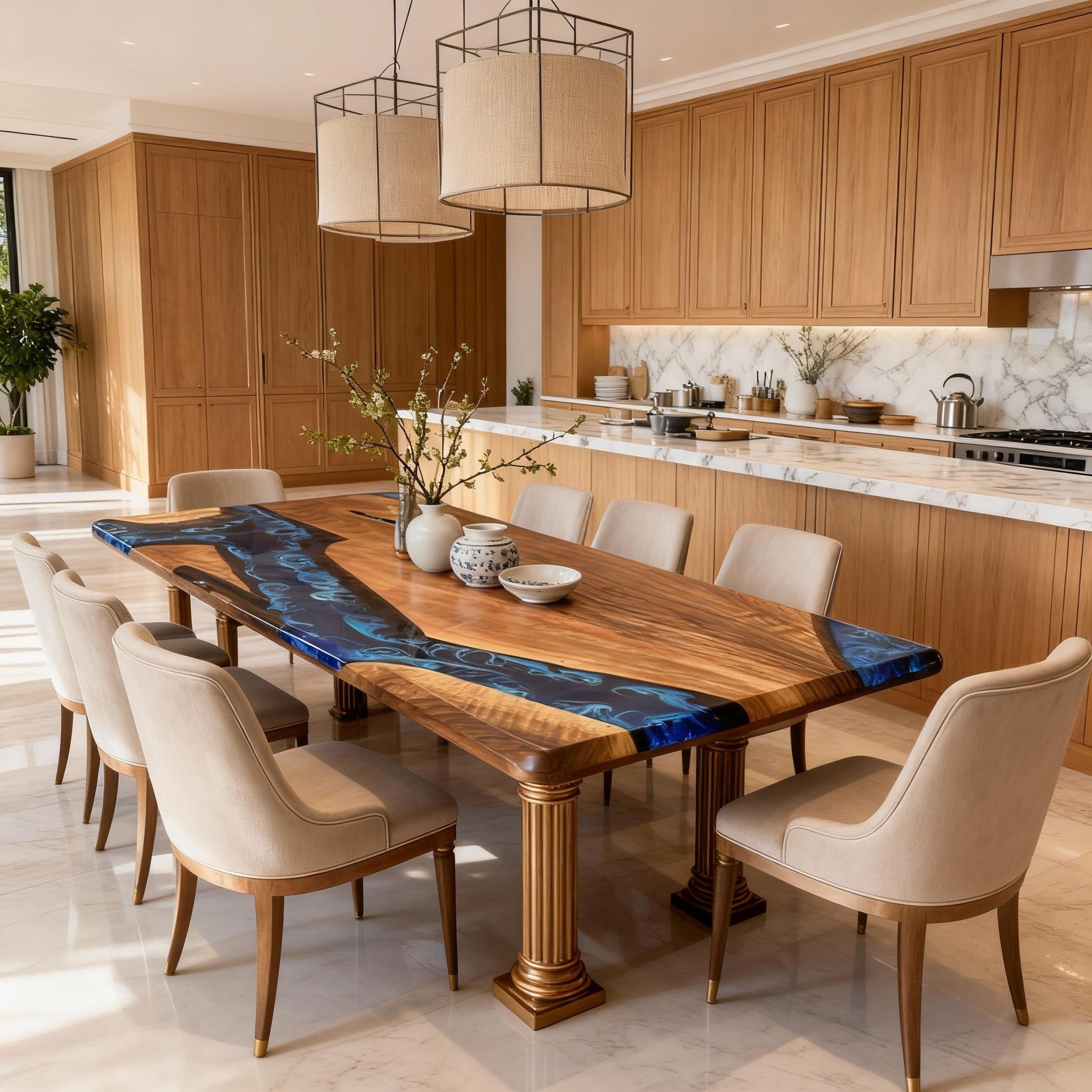 Table rivière personnalisée en résine époxy et noyer bleu nuit ZQF-73