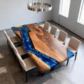 Custom Walnut Epoxy Resin River Table Midnight Blue ZQF-73